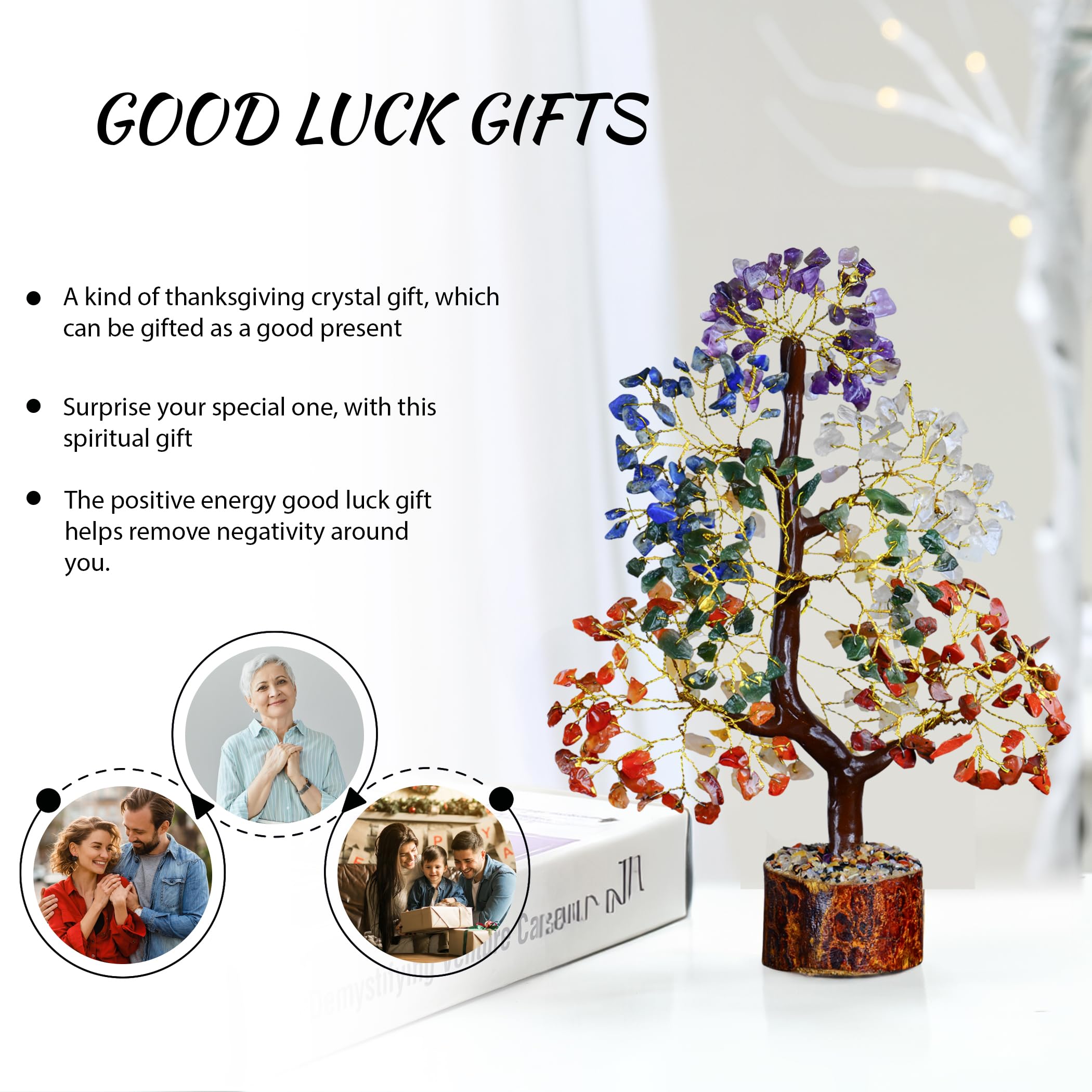 7 Chakra Tree of Life Decor with 300 Beads & Healing Crystals - Spiritual Meditation Accessories, Good Luck Office & Home Decor - Perfect Gift for Women, Housewarming, Birthday - Ideal for Yoga Studios, Meditation Spaces & Feng Shui Home Decor