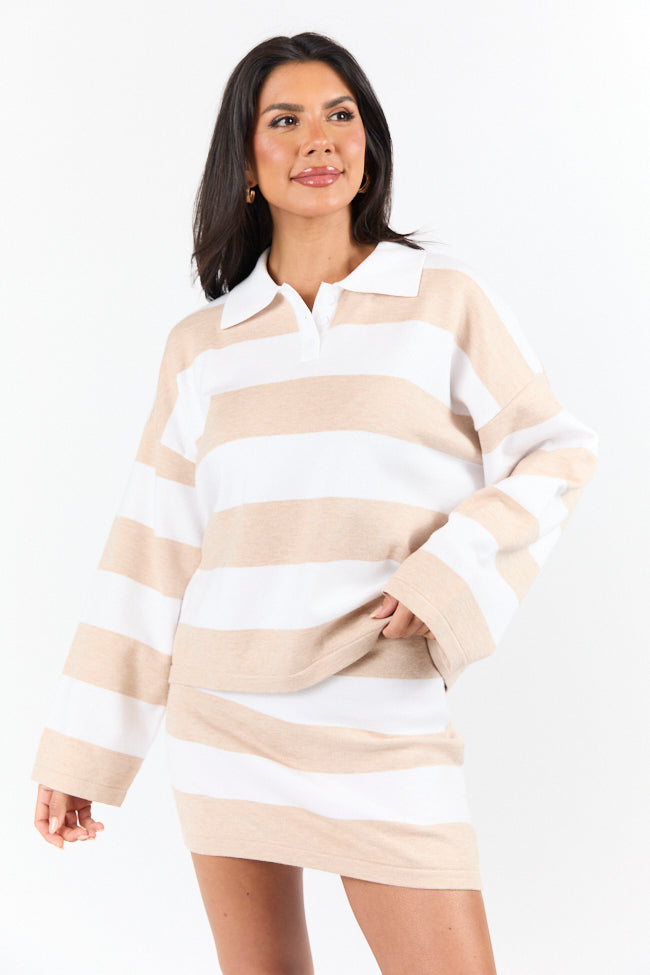 Seeing Double Neutral Striped Long Sleeve Sweater for Women | Cozy Fall & Winter Fashion | Perfect for Office, Casual Outings and Date Nights