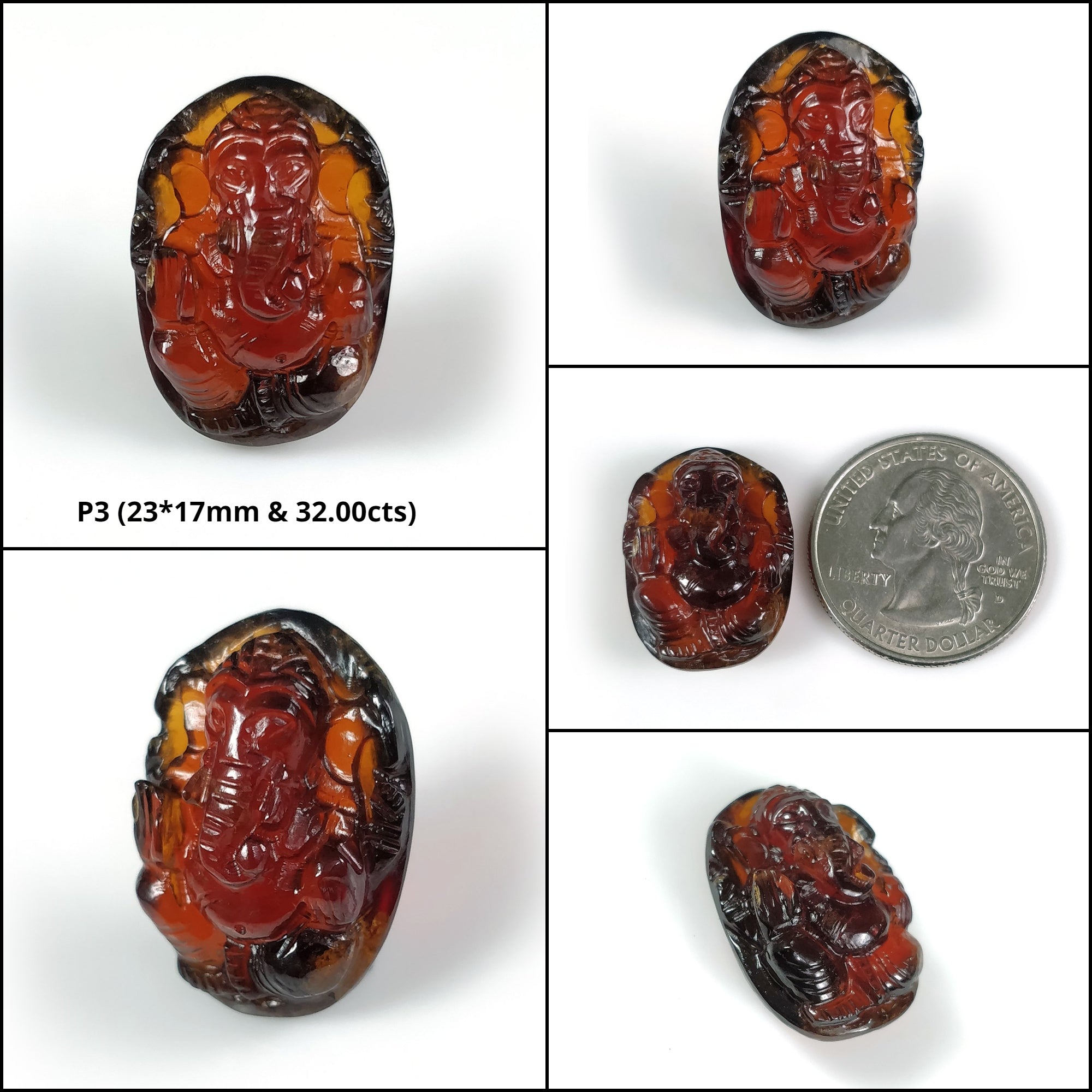 Natural Untreated Hessonite Garnet Gemstone Carving - Hand Carved Hindu Deities (23x17mm or 25x28mm) - Authentic Cinnamon Hessonite Stone for Meditation, Spiritual Healing & Jewelry Making
