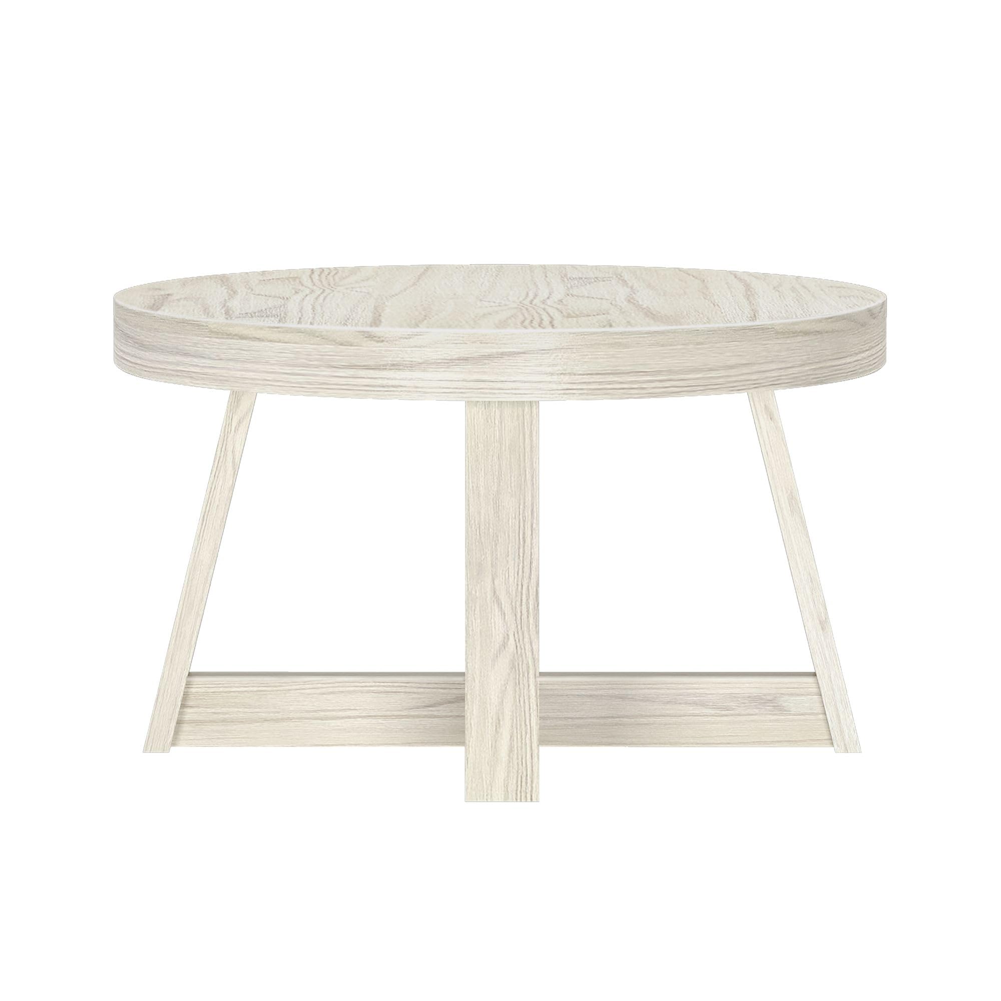 Plank+Beam 30 Inch Round Farmhouse Coffee Table - Classic White Sand Wirebrush Finish, Small Space Living Room Center Table for Apartments, Dorms & Cozy Homes | Perfect for Coffee, Books & Decor Display