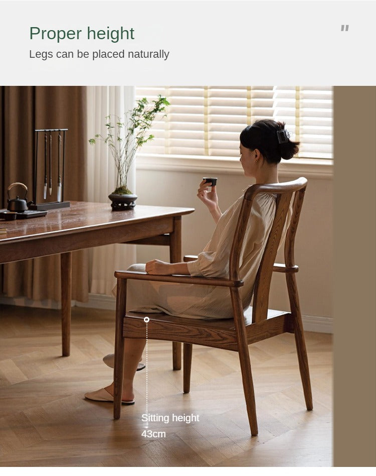 Premium Black Walnut & Ash Solid Wood Dining Armchair with Backrest - Elegant & Durable for Home, Restaurant, and Office Use