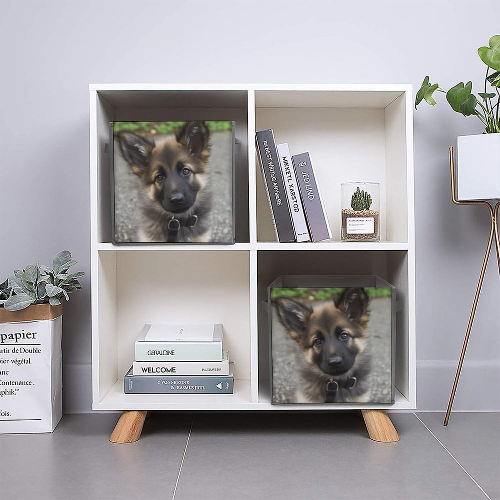 Collapsible Storage Bins 2-Pack - Stackable Foldable Storage Containers with Handles, Cute German Shepherd Puppy Design - Home Organization Cube Baskets for Closet, Nursery, Office & Laundry Room