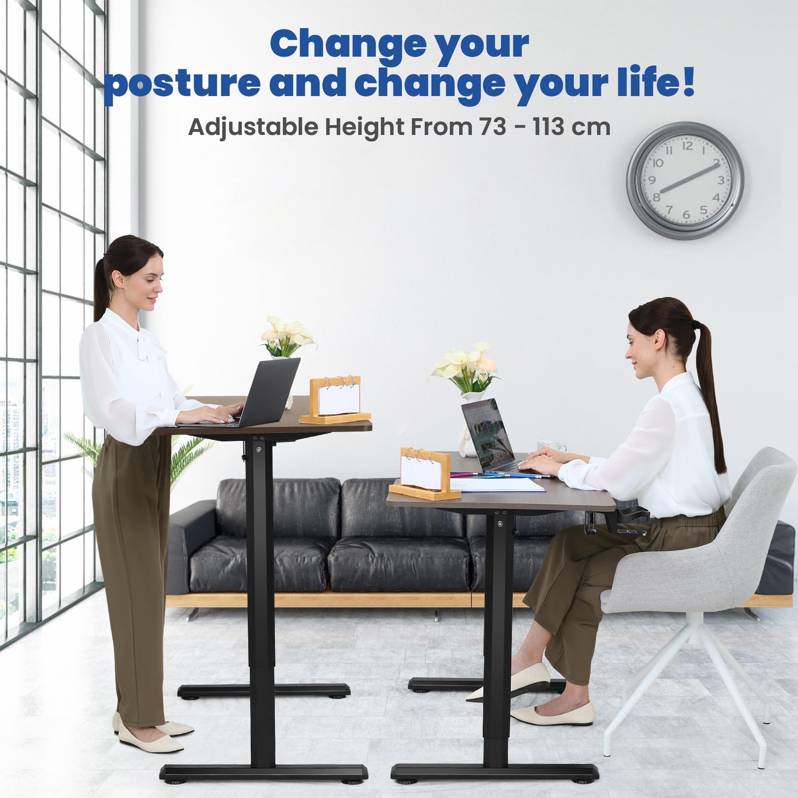 Himimi Electric Height Adjustable Desk 110 x 60 cm - Ergonomic Standing Work Table with 4 Memory Presets, Sit Stand Computer Desk for Home Office, Gaming & Workspace