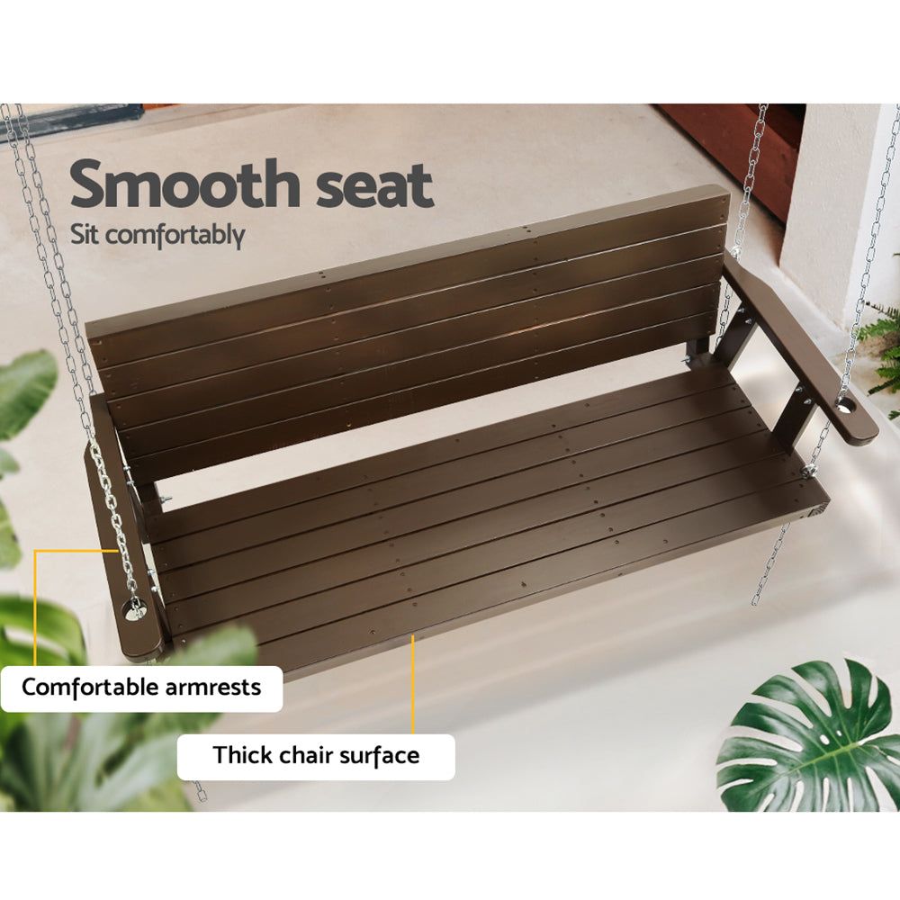 Gardeon 3-Seater Wooden Porch Swing Chair with Chain - Outdoor Hanging Bench for Patio, Garden, or Backyard Relaxation - Brown
