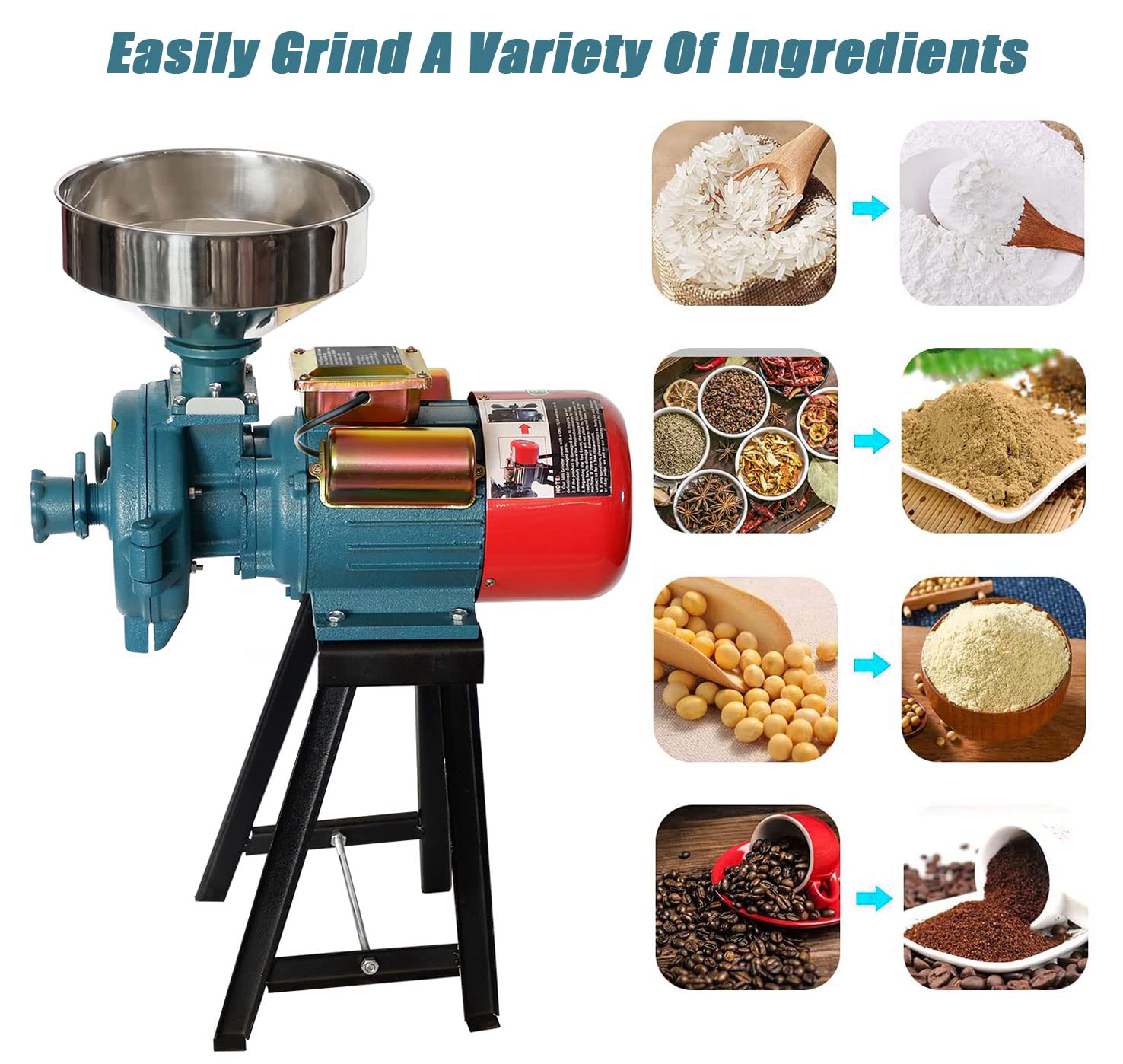 NAIZEA 3000W Commercial Electric Grain Mill - Heavy Duty Wet & Dry Cereals Grinder for Corn, Wheat, Flour - Perfect for Bakeries, Restaurants & Home Use