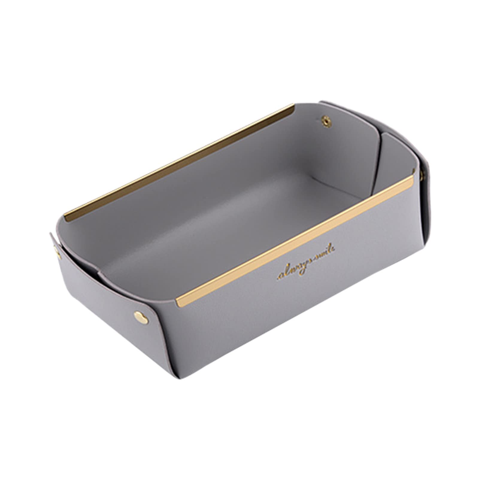 Foldable Leather Desktop Storage Box with Handle - Organizer for Cosmetics, Snacks & Sundries - Grey One Size - Perfect for Home, Office & Travel Organization