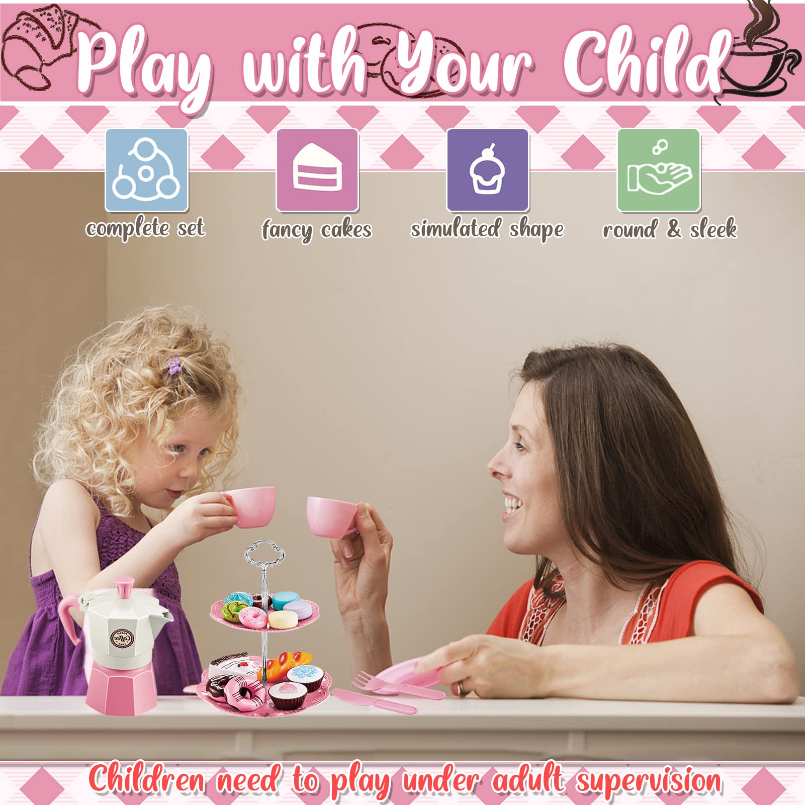 STAY GENT Kids Tea Party Set - 38-Piece Pretend Play Kitchen Toy with Plastic Coffee & Dessert for Girls & Boys Ages 2-6 - Perfect for Birthday Gifts, Tea Parties & Pretend Play Scenes