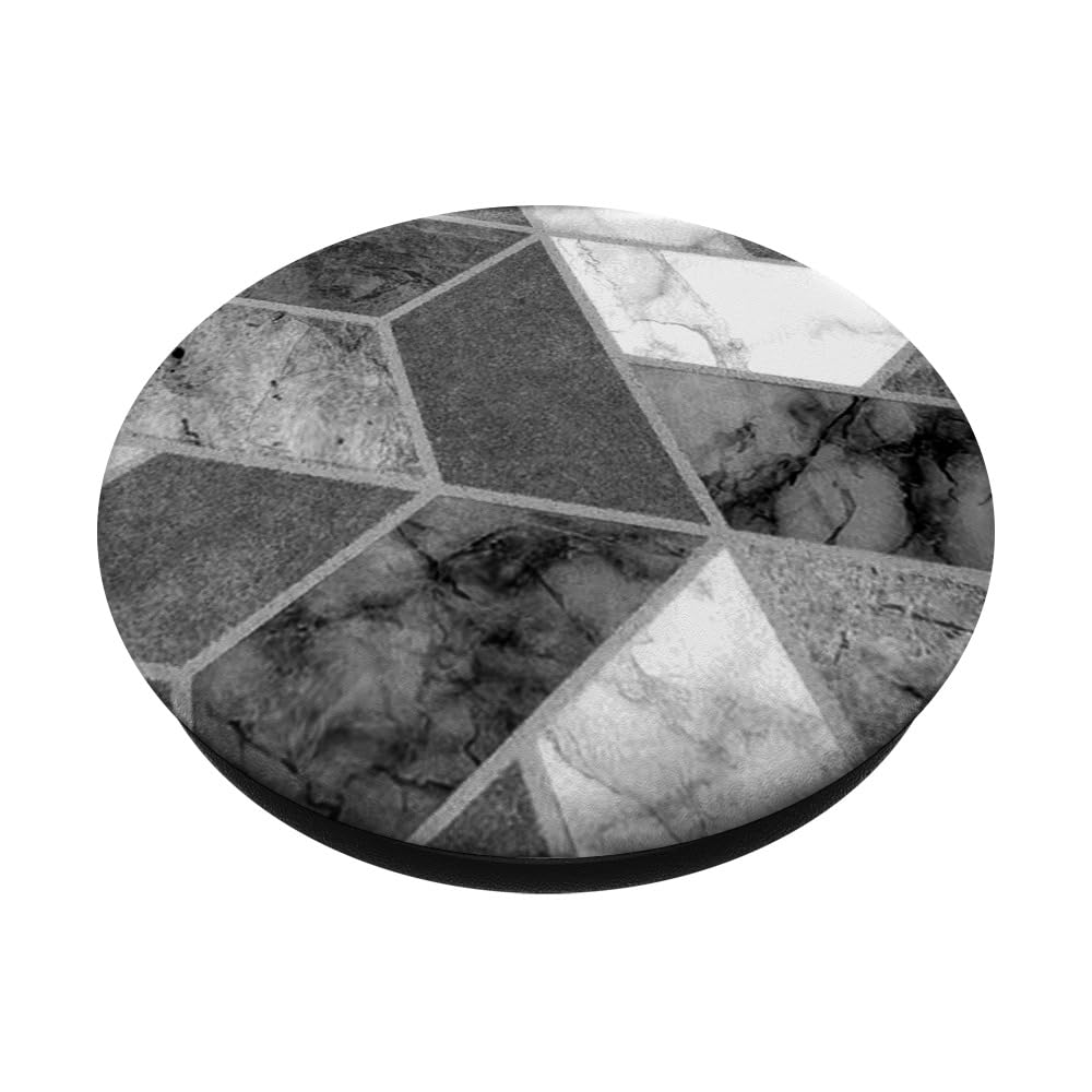 Geometric Marble Effect PopSockets PopGrip - Black and White Marbled Design, Swappable Phone Grip for Phones & Tablets with Strong Adhesive - Perfect for Work, Travel, and Everyday Use