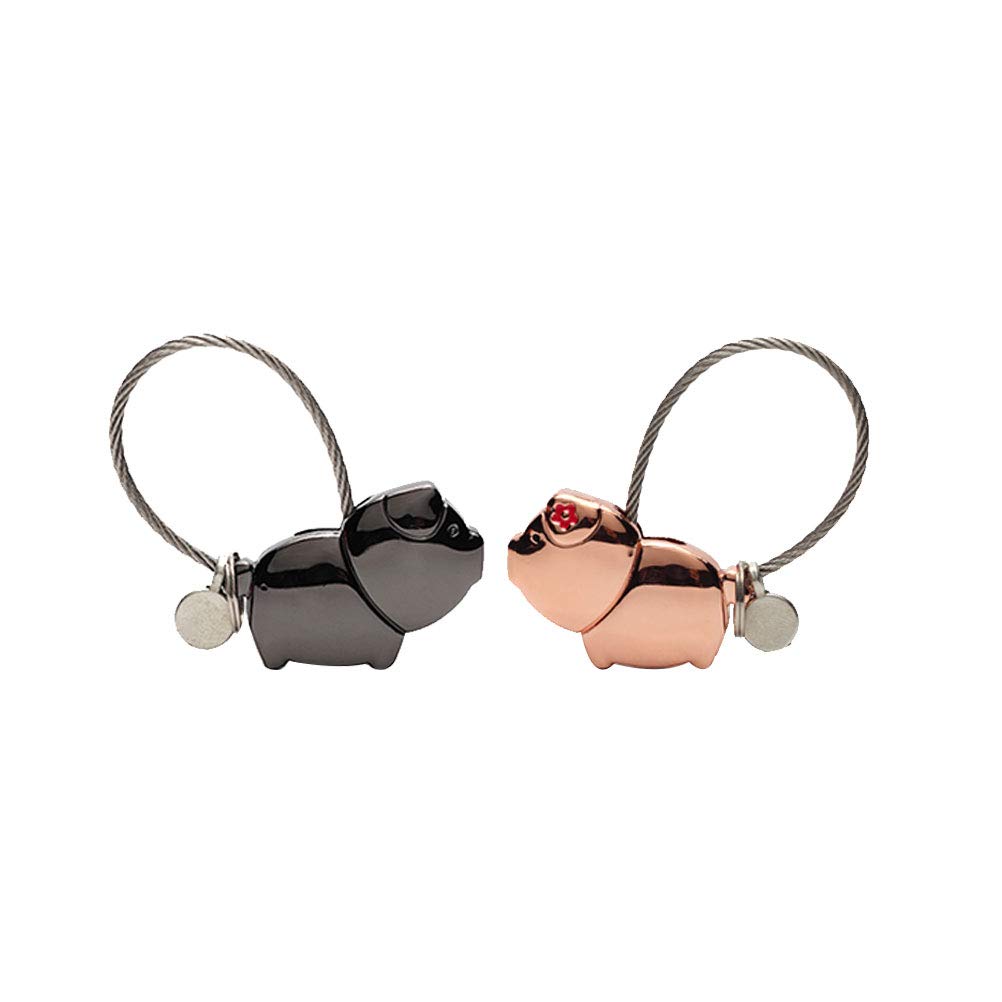 INOOMP 2-Piece Cartoon Pig Couple Keychains Set - Rose Gold & Black Key Holder with Exquisite Key Ring - Valentine's Day Gift for Him & Her - Perfect for Couples, Anniversaries and Romantic Occasions