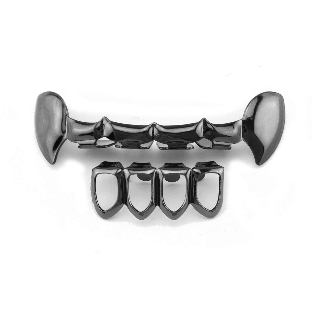 18K Gold Plated Vampire Fang Grillz - Top & Bottom Hip Hop Teeth Caps for Men & Women | Perfect for Halloween, Cosplay, and Hip Hop Fashion