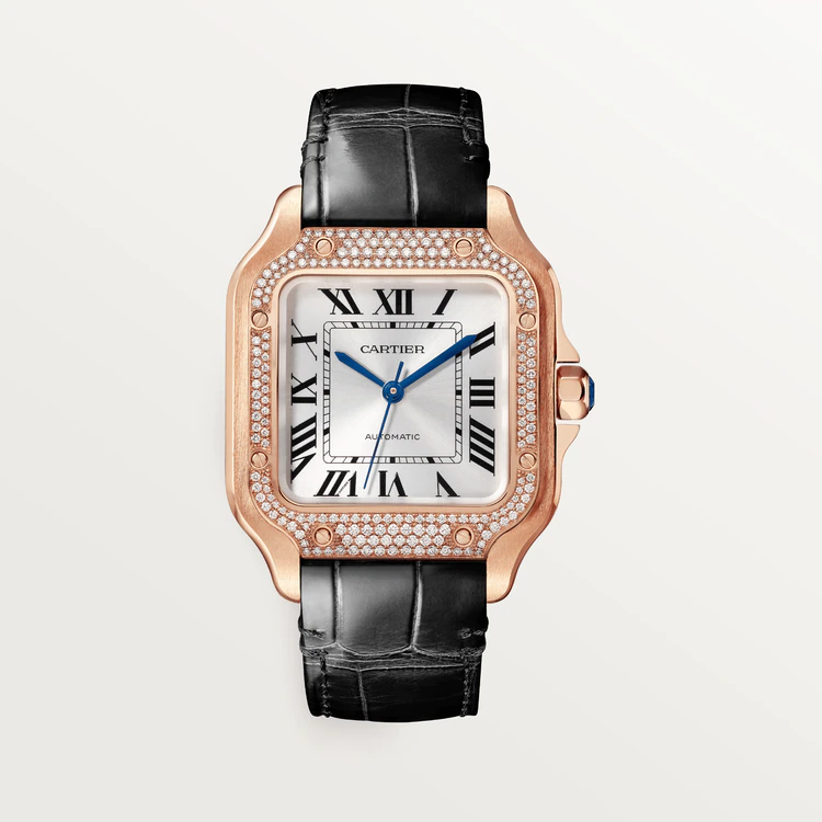 Cartier Santos Ladies Watch - 18K Rose Gold & Diamond Bezel - Luxury Women's Wristwatch for Gifts, Special Occasions & Everyday Elegance