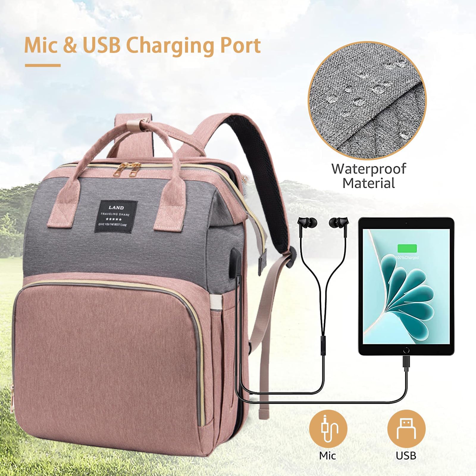 **CtopxCone Diaper Bag Backpack with Changing Station - Multifunctional Travel Backpack for Baby Essentials, Waterproof & Spacious Baby Diaper Bag for Parents - Perfect for Outings, Travel, and Daily Use**