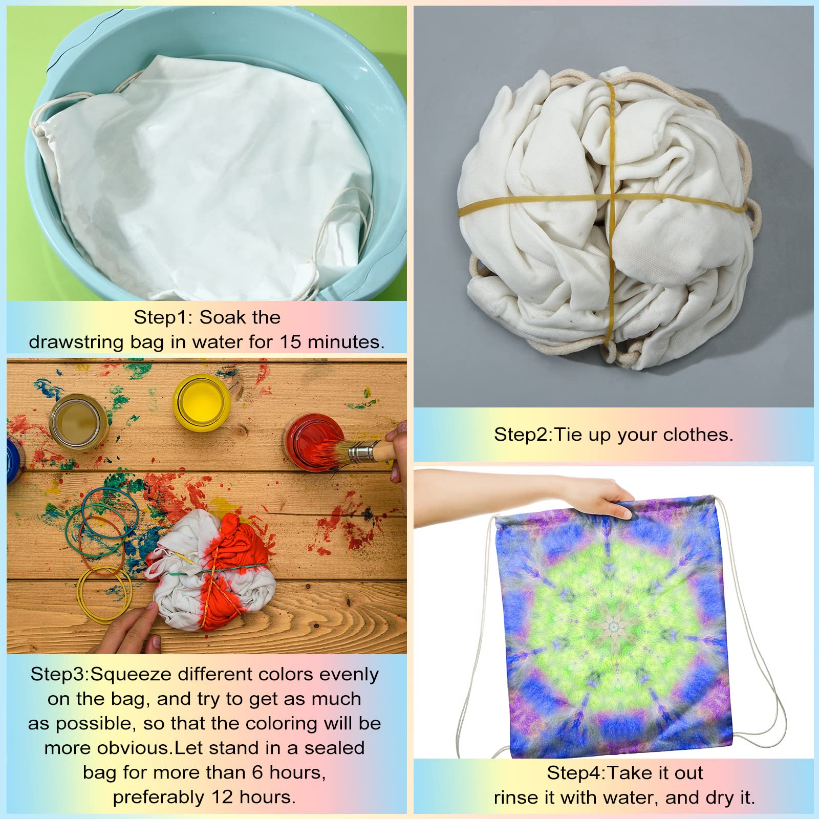 Saintrygo 100 Pcs Tie Dye Cotton Drawstring Bags - Sublimation Blank Backpack & Tote for DIY Tie Dye Projects - Perfect for Parties, Festivals & Arts & Crafts