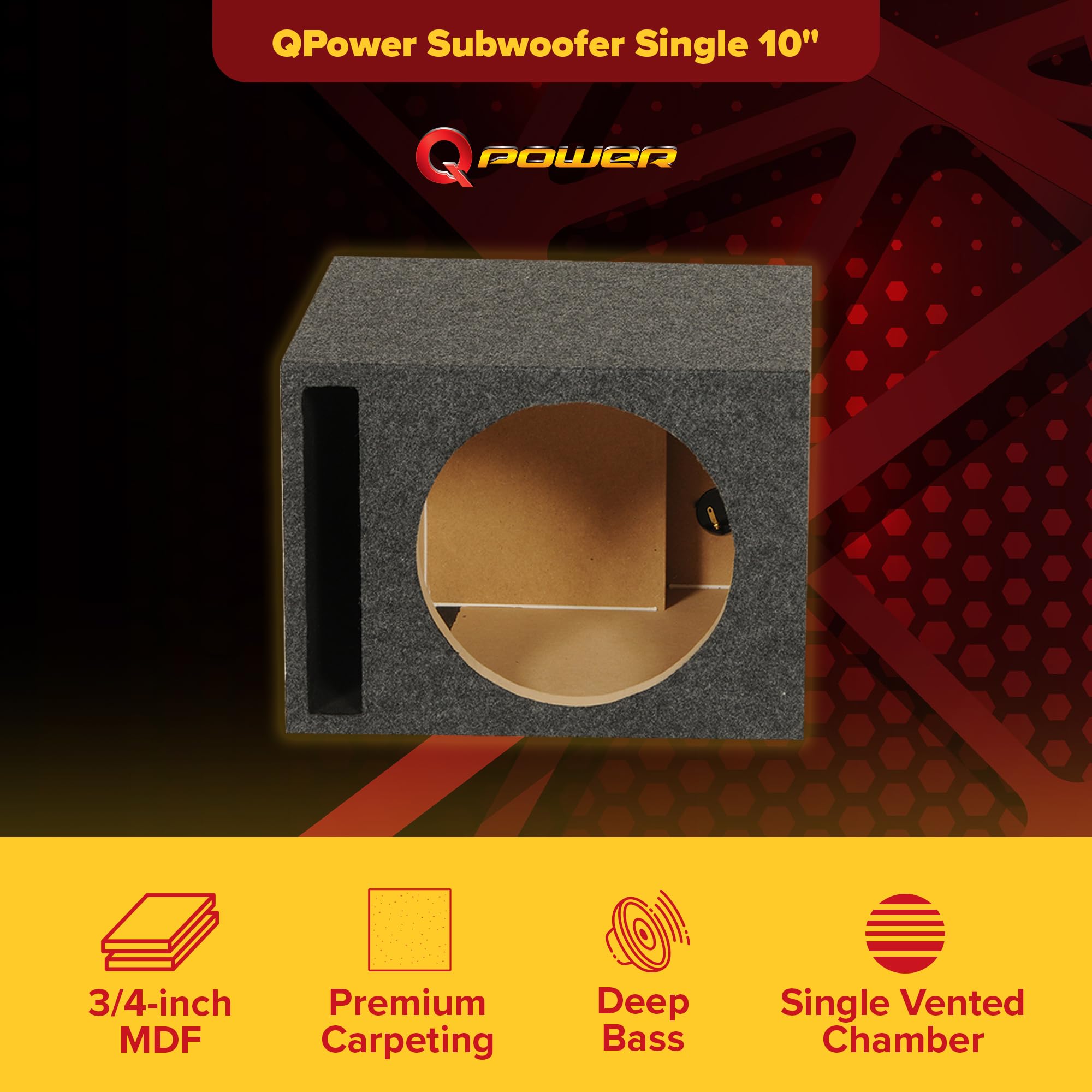 QPower 10 Inch Vented Subwoofer Box - High Performance Car Audio Enclosure for Deep Bass | Perfect for Trucks, SUVs & Custom Car Stereo Systems