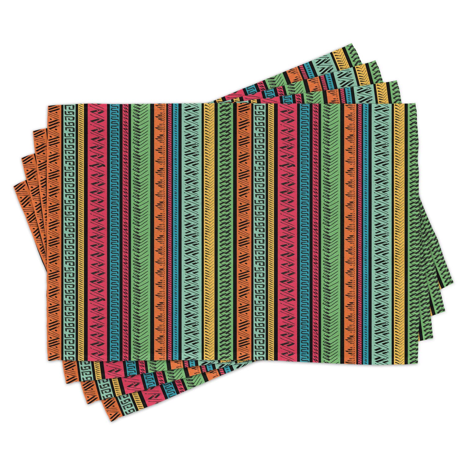 Ambesonne Hippie Place Mats Set of 4 - Hand Drawn Colorful Native Inspired Washable Fabric Table Mats for Dining Room & Kitchen Decor - Perfect for Boho, Ethnic & Festival Dinner Parties - Multicolor