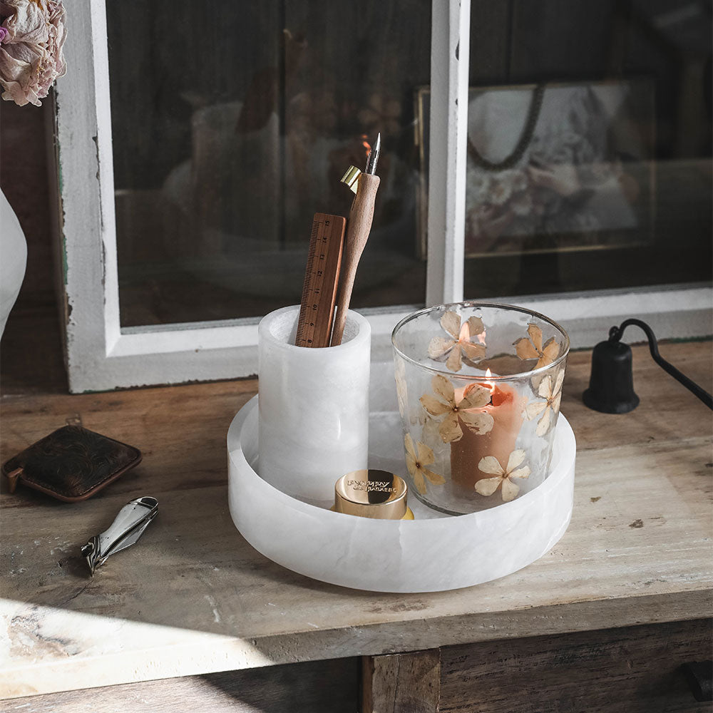 Elegant Alabaster Vessel - Slim White Stone Decorative Bowl for Home Decor | Perfect for Centerpieces, Tabletop Displays & Luxury Gift Giving