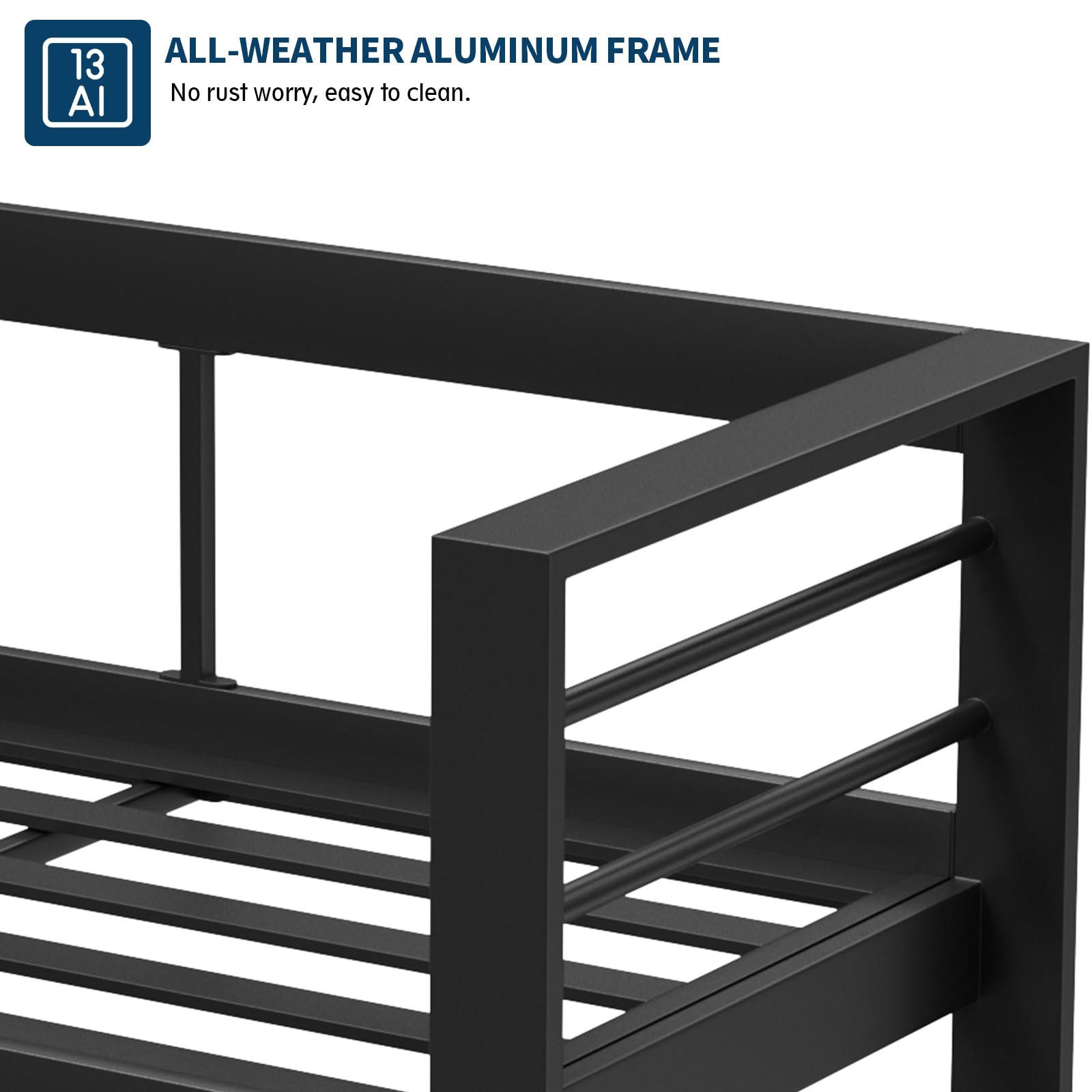 **UDPATIO 3-Seater Outdoor Aluminum Patio Sofa with 5
