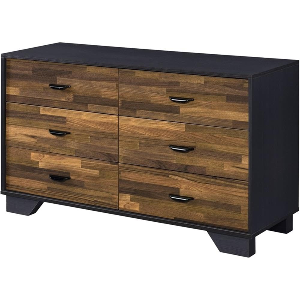 Acme Eos 6-Drawer Wooden Dresser - Solid Walnut & Black Finish - Modern Bedroom Furniture for Storage & Organization - Perfect for Master Bedroom, Guest Room or Nursery