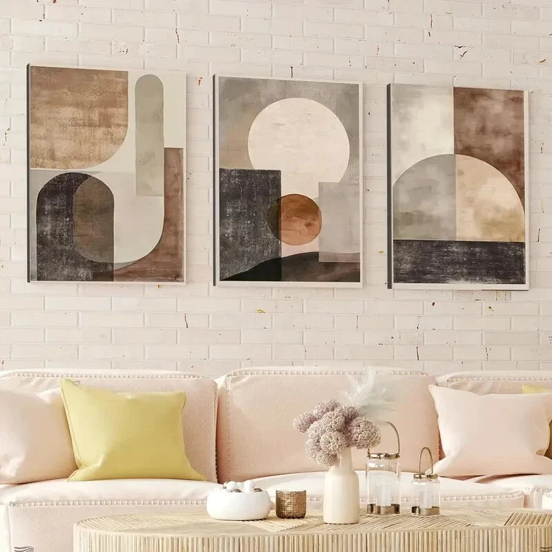 3-Piece Abstract Beige Brown Geometric Wall Art Set - Framed Canvas Prints 40x60cm | High Quality Australian Made | Ready to Hang | Perfect for Living Room, Bedroom & Office Decor