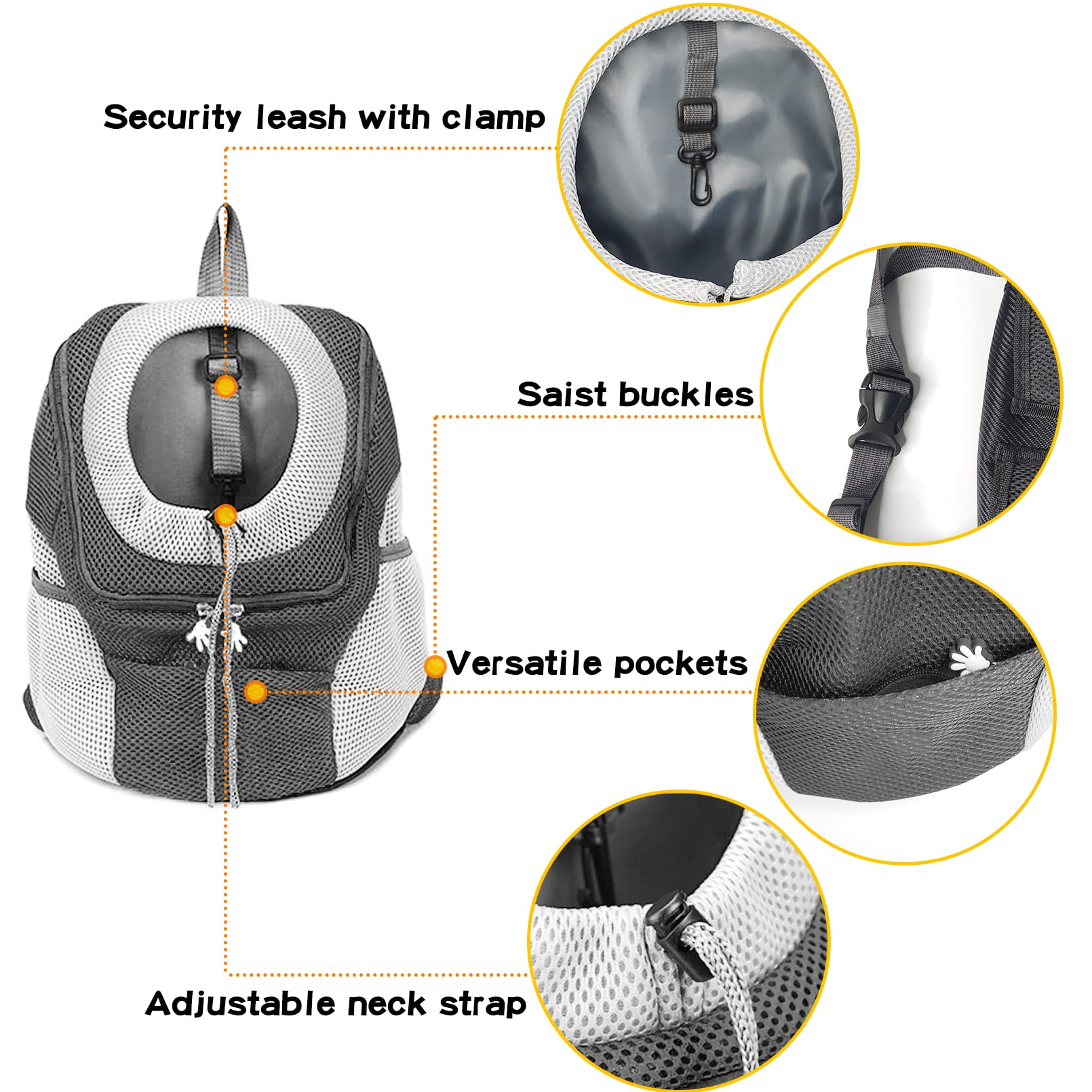 **Fhiny Dog Carrier Backpack - Comfortable Pet Puppy Front Carrier with Breathable Head Out Design & Padded Shoulder Straps for Walking, Biking, Hiking, Camping - Perfect for Outdoor Adventures & Travel**