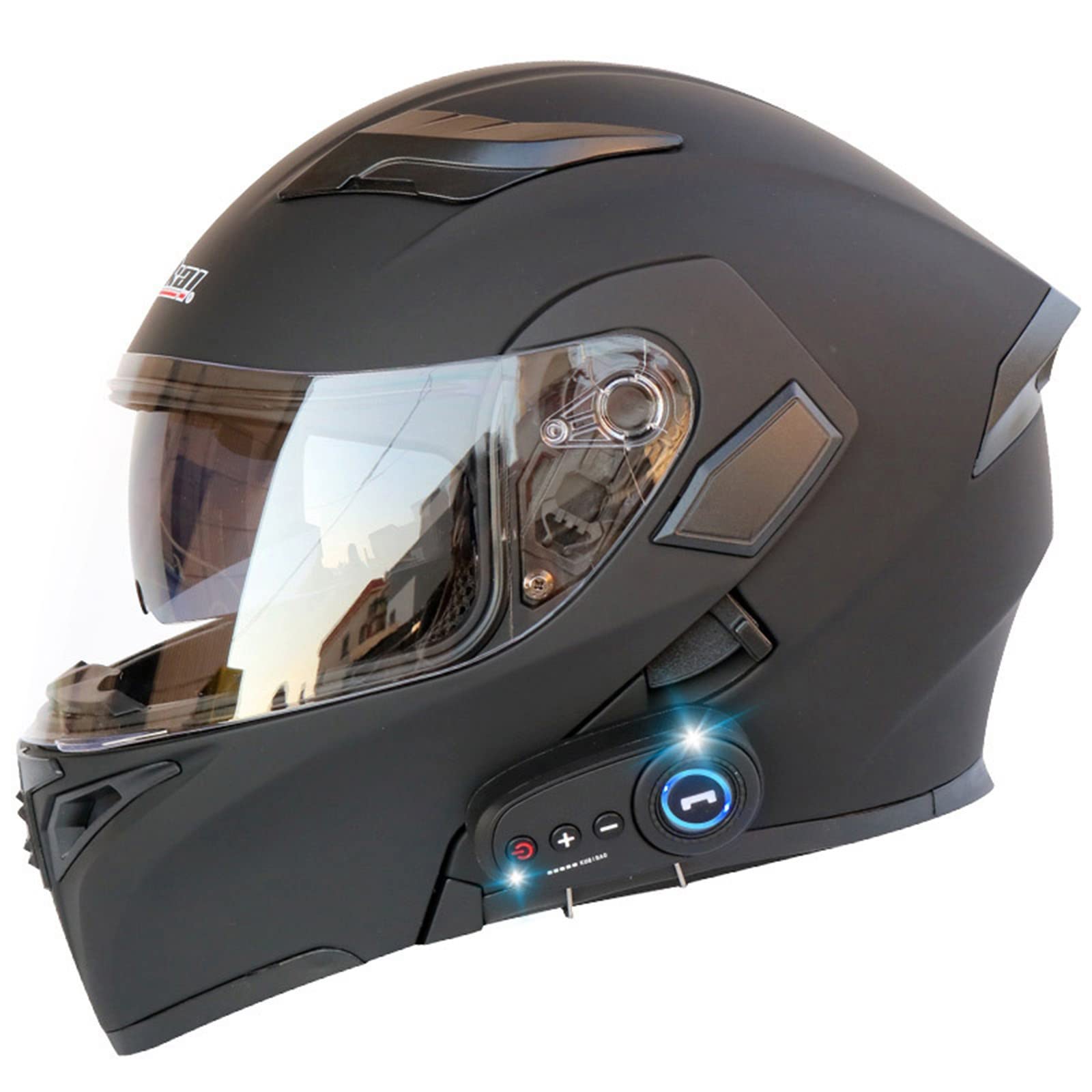 Flip-Up Modular Motorcycle Helmet with Double Sun Visor & Built-in Bluetooth Headset - DOT Approved Full Face Helmet for Men & Women (Size L: 59-60cm) - Perfect for Commuting, Touring & Urban Riding
