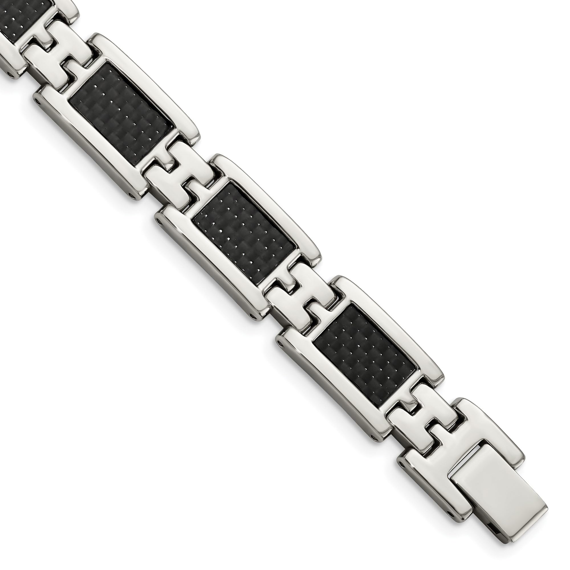 Premium Stainless Steel Black Carbon Fiber 9-Inch Link Chain Bracelet for Men - Durable Fashion Jewelry for Casual Wear, Parties & Gifts