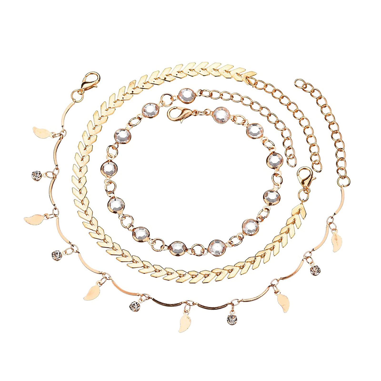Two Tone Bohemian Beach Watches for Women - Gold Alloy Bracelet & Anklet Set (3PC) - Stylish Ocean Boho Design for Casual Wear, Vacation & Summer Accessories