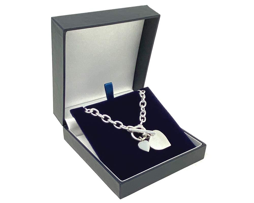 Strictly Gifts Sterling Silver Double Heart Charm Bracelet with Adjustable Toggle Clasp - Perfect for Valentine's Day Gifts, Anniversary Presents & Everyday Elegant Wear