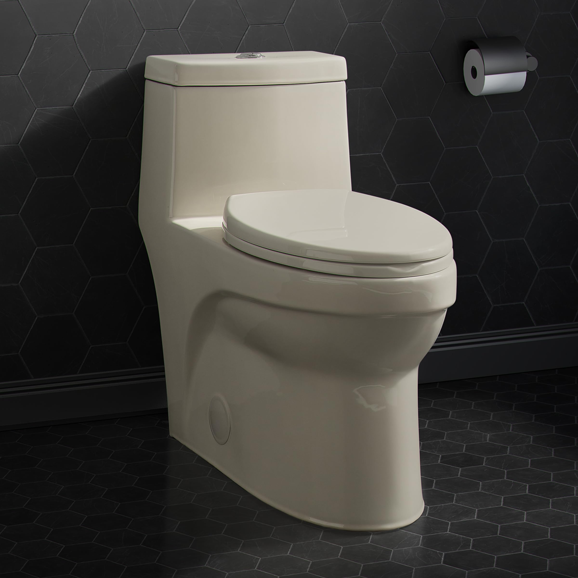 Swiss Madison SM-1T118 Virage One Piece Toilet - Modern Elongated ADA Compliant Dual Flush (0.8/1.28 GPF) Bathroom Toilet in Bisque - Perfect for Small Bathrooms, Powder Rooms & Water-Efficient Homes