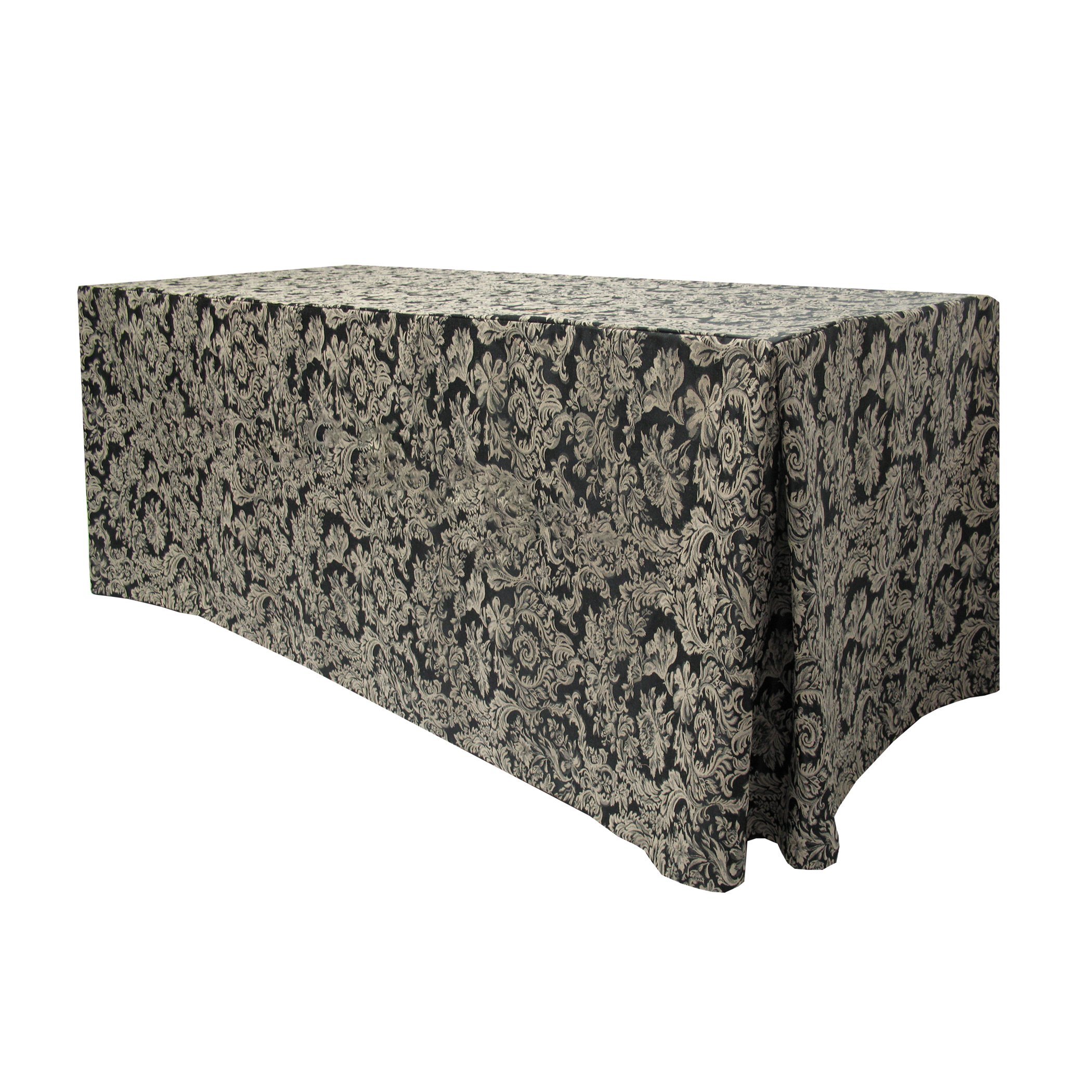 Ultimate Textile - 3 Pack Miranda 4 ft. Damask Fitted Tablecloth - Perfect for 24 x 48-Inch Rectangular Tables, Black | Elegant Dining, Wedding Decor, Party Table Setting