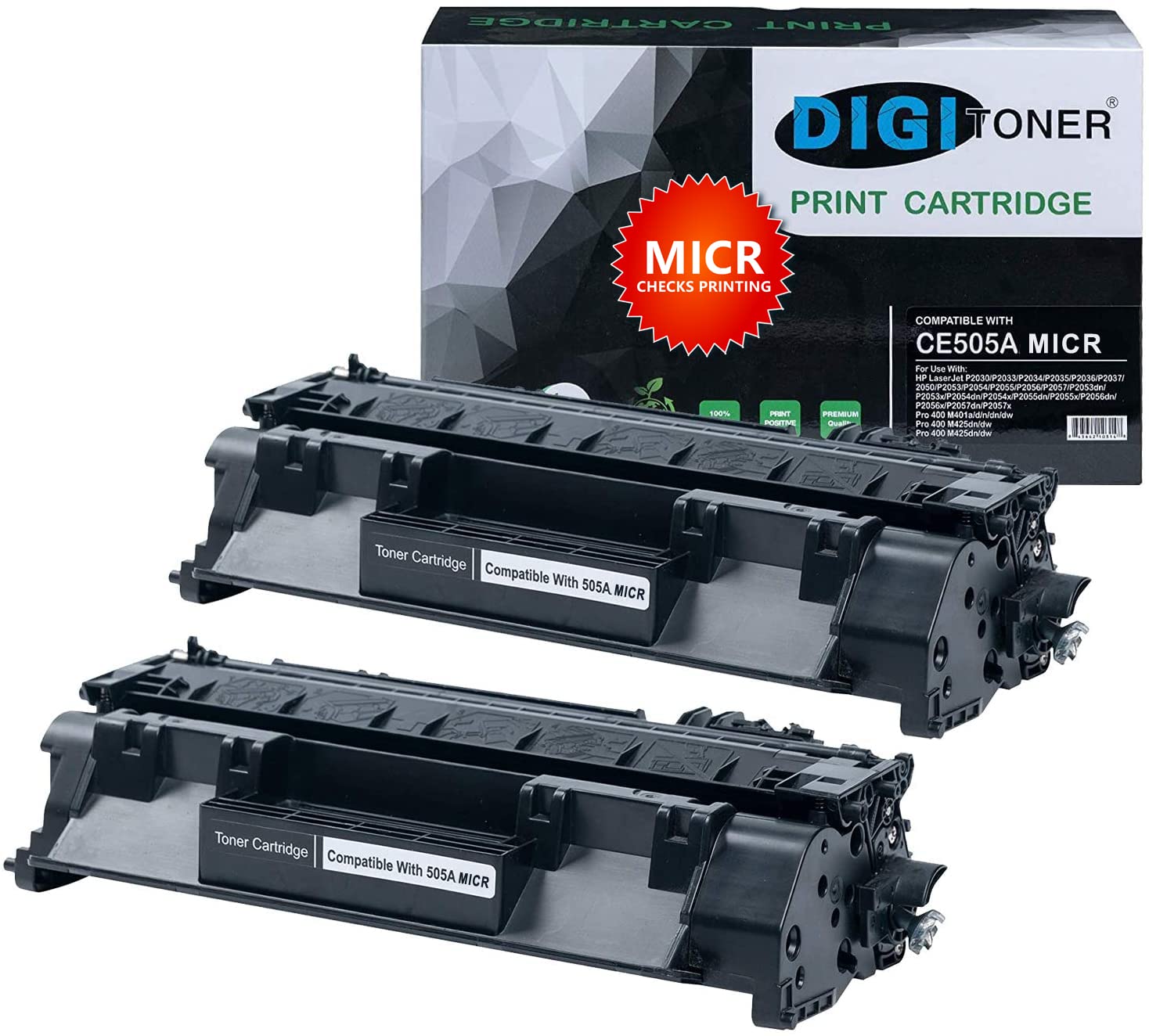 HP CE505A MICR Toner Cartridge 2-Pack for P2035 P2055 Printers - Secure Check Printing