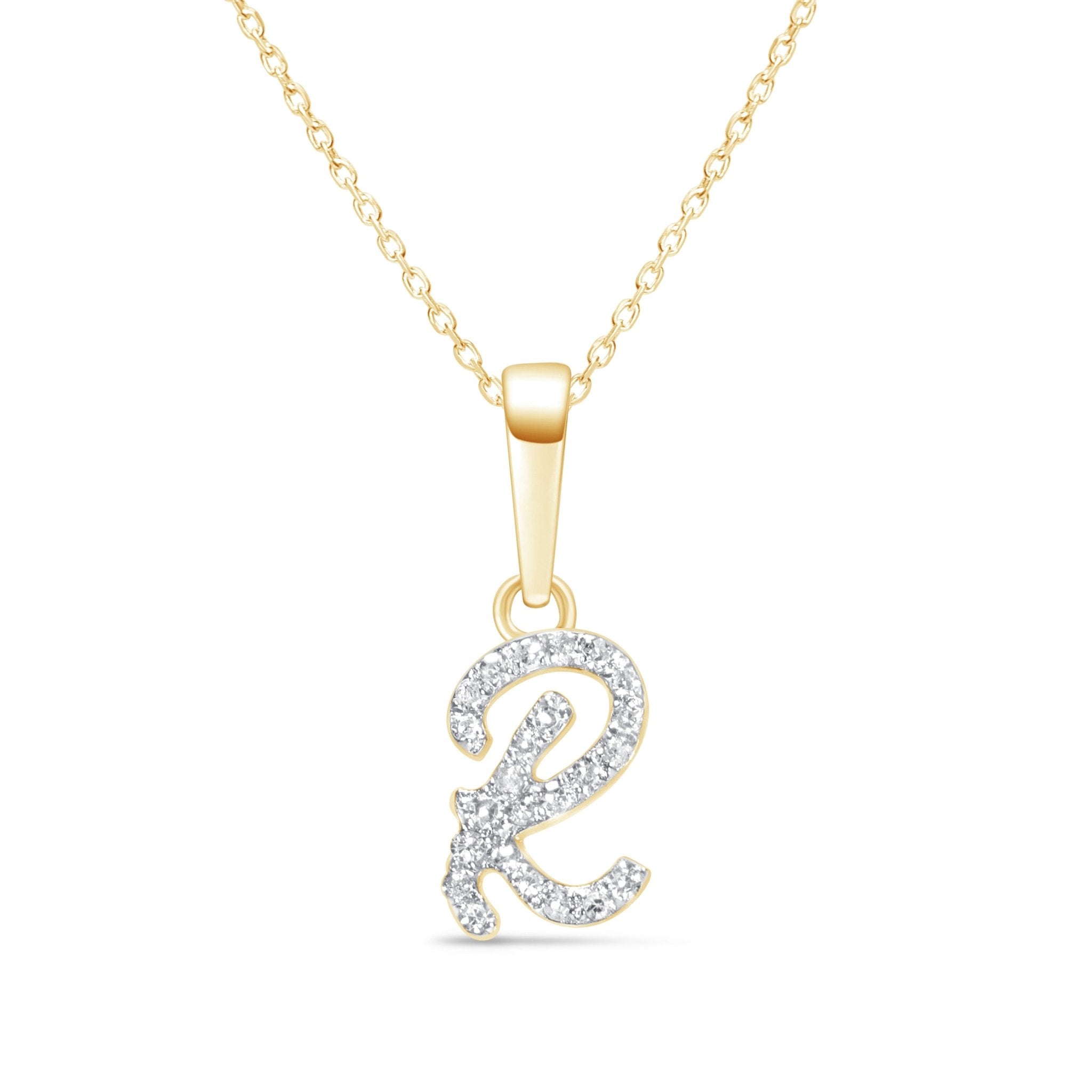 14K Solid Yellow Gold Cursive Diamond Initial Necklace - Personalized Name Letter Jewelry for Women, Gift for Her, Birthday, Anniversary, Valentine's Day