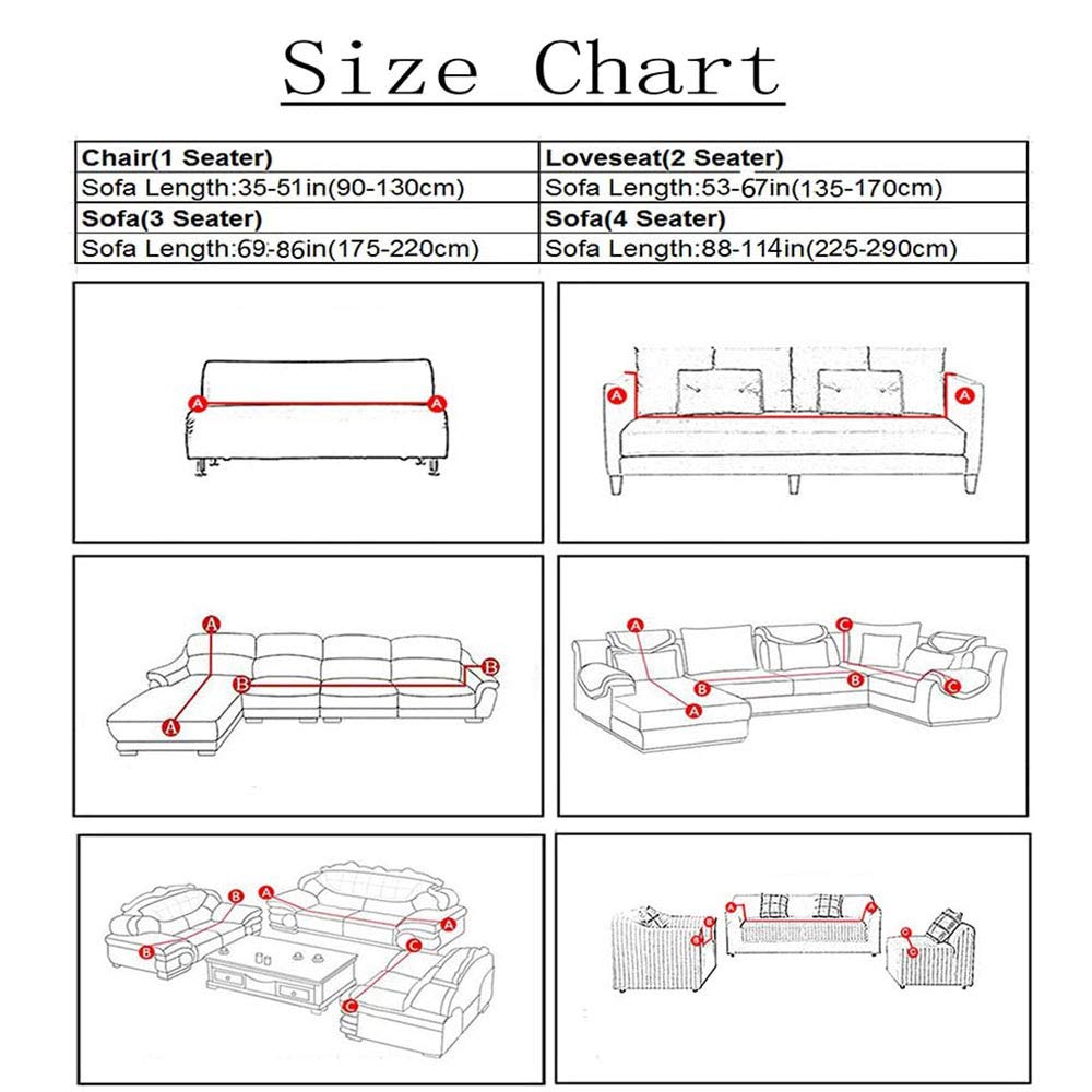L-Shaped Stretch Sofa Cover - Non-Slip Sectional Couch Slipcover with Printed Pattern, Wrinkle Resistant Furniture Protector for Couches & Chairs (Fits 35