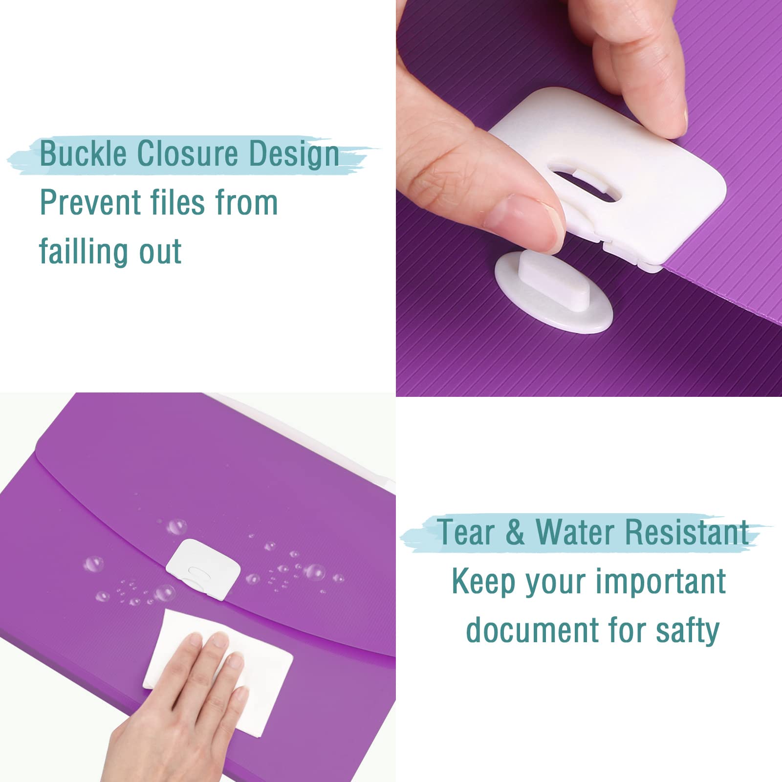 Purple Accordion Folder Letter Size - 13-Pocket Expanding File Organizer for Documents, A4 Size with Handle - Perfect for School, Office & Home Organization