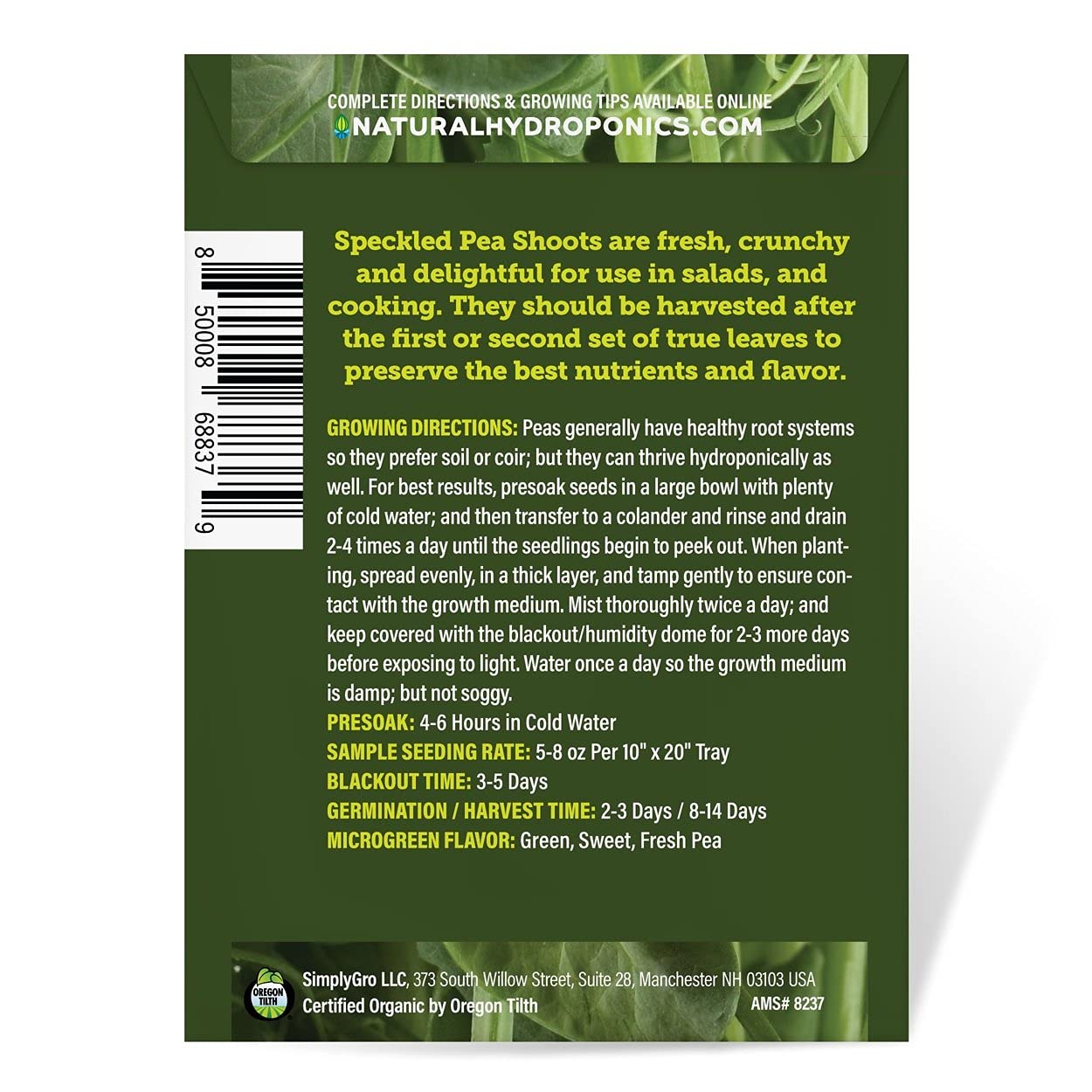 Organic Speckled Pea Microgreen Seeds - Non-GMO, Certified Organic (60 Seeds) - Perfect for Home Gardening, Healthy Salads & Smoothie Bowls