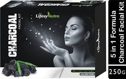 Lifesy Nutra Activated Charcoal Facial Kit with Roller Massager - 250g Deep Cleansing & Detoxifying Set for Blackhead Removal & Skin Rejuvenation | Perfect for Spa Day & At-Home Skincare Routine