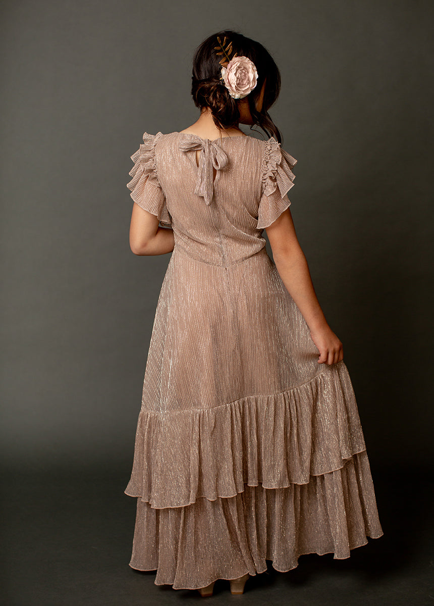 Angelina Rose Gold Dress for Women - Elegant Evening Gown for Party, Wedding & Special Occasions