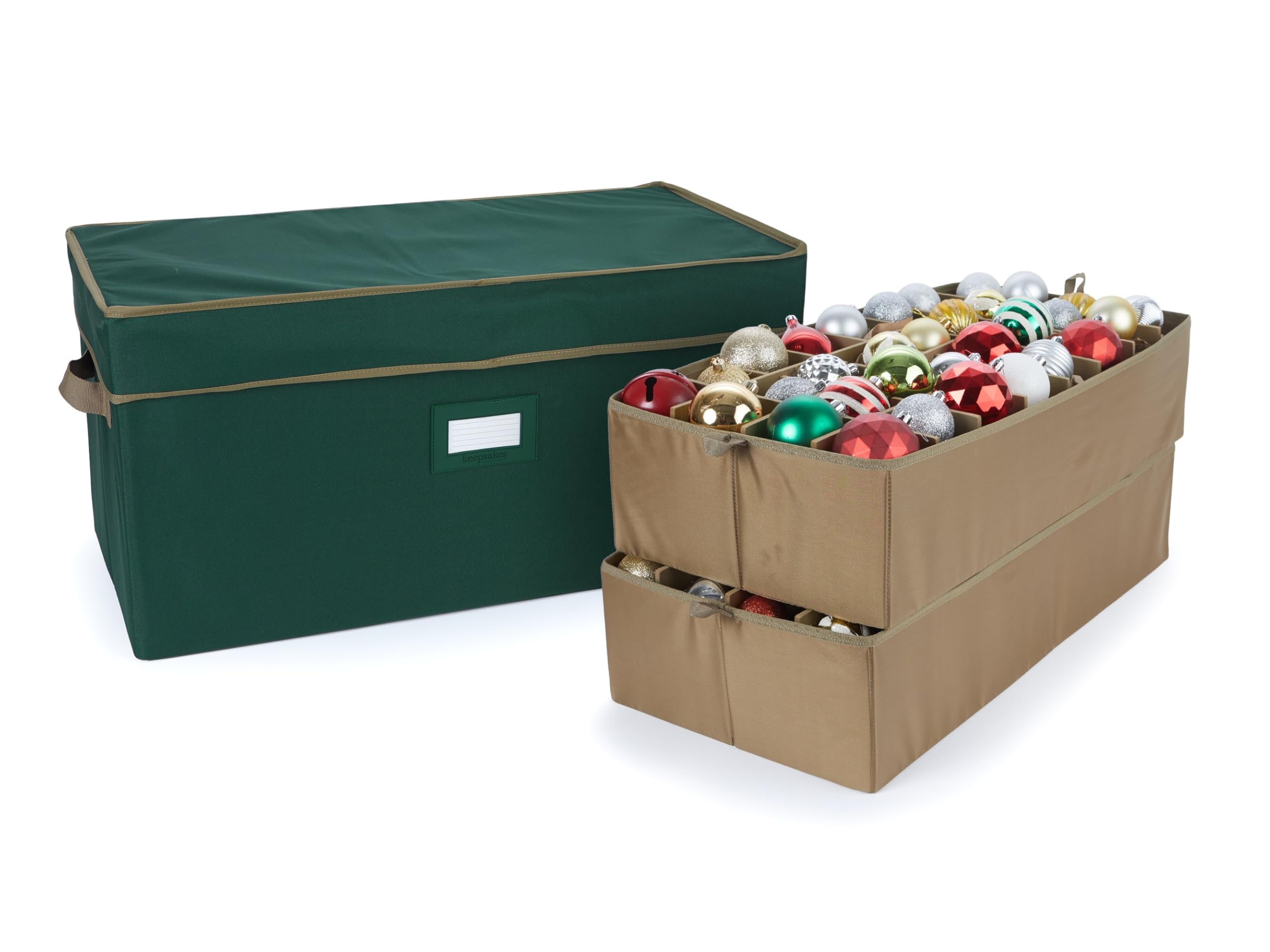 Covermates Keepsakes Adjustable Ornament Storage Box with Carrying Handles & Padded Protection - Holiday Decoration Organizer for Christmas Tree Ornaments, Home Storage Solution (Green)