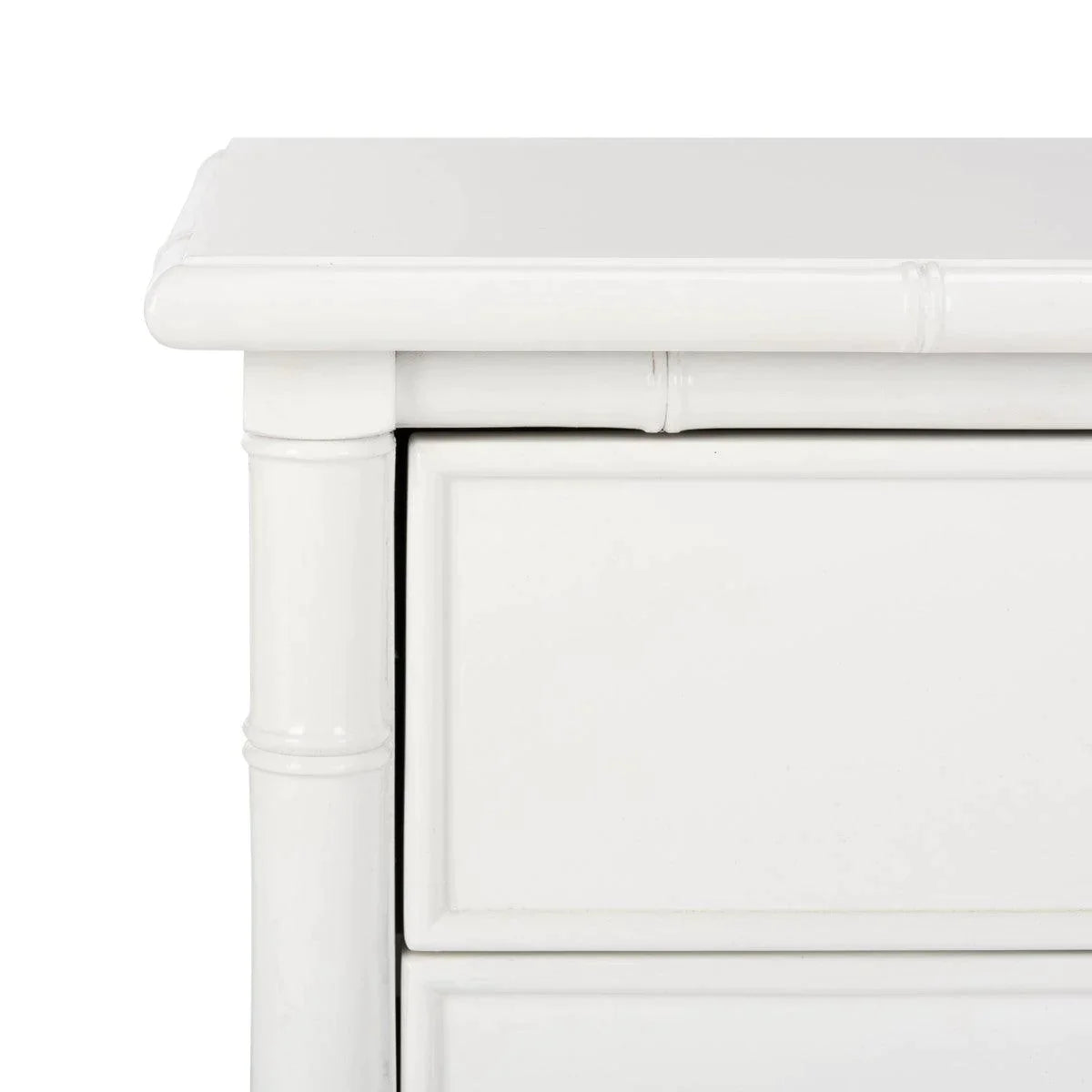 White Coastal Two-Drawer Bamboo Nightstand - Bedside Table for Bedroom, Living Room & Guest Room Decor