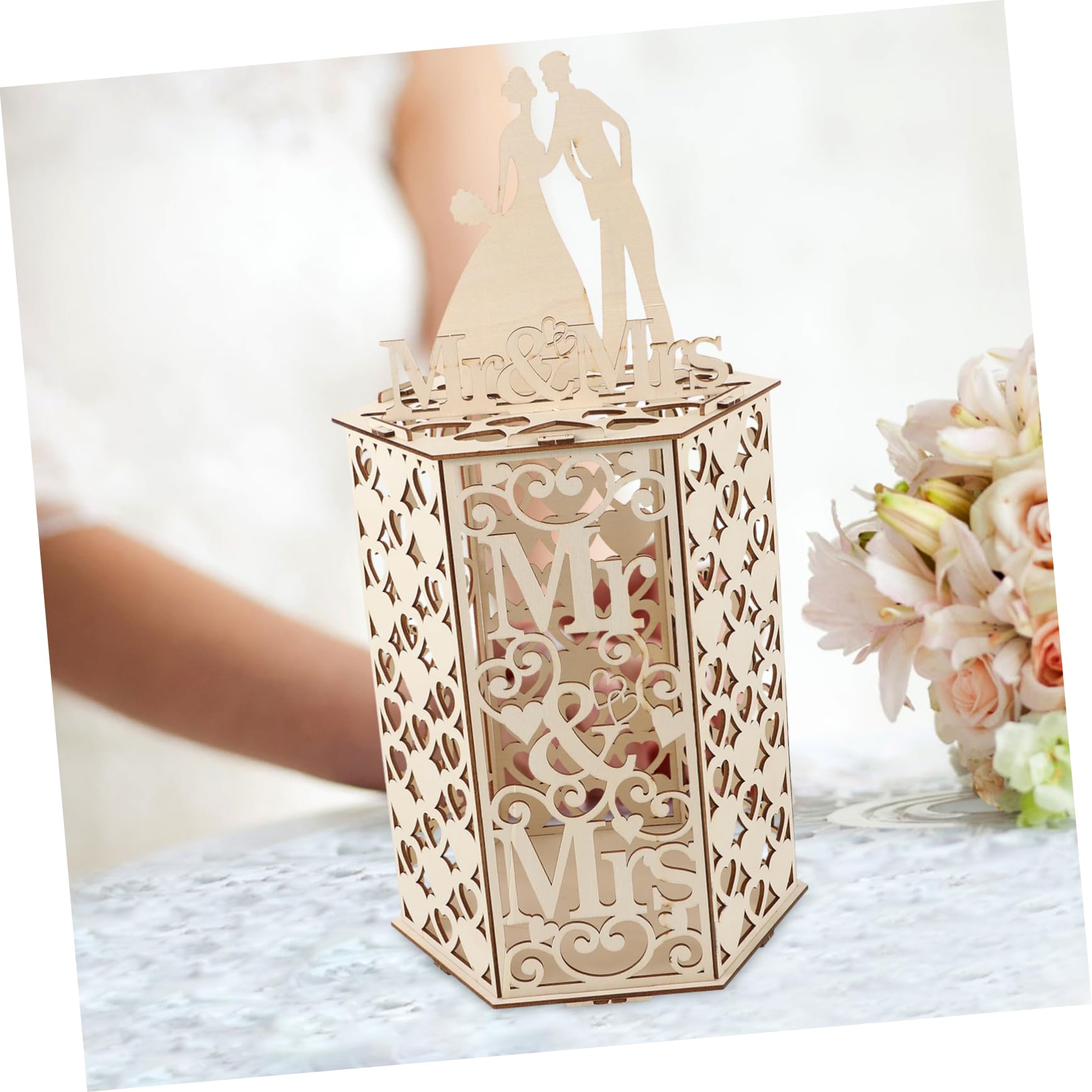 PRETYZOOM Wooden Wedding Card Box - Elegant Card Holder for Greeting Cards, Invitations & Envelopes - Perfect for Weddings, Bridal Showers & Special Events