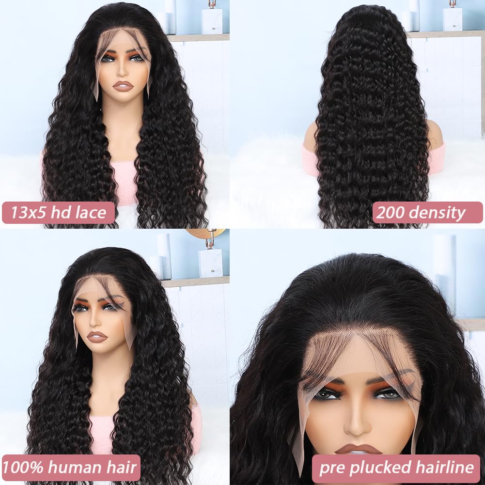 Keshon 13x5 Deep Wave Lace Front Wigs Human Hair 200% Density Pre Plucked HD Transparent Full Lace Frontal Wig with Baby Hair - Natural Color 28 Inch | Perfect for Daily Wear, Cosplay & Special Occasions