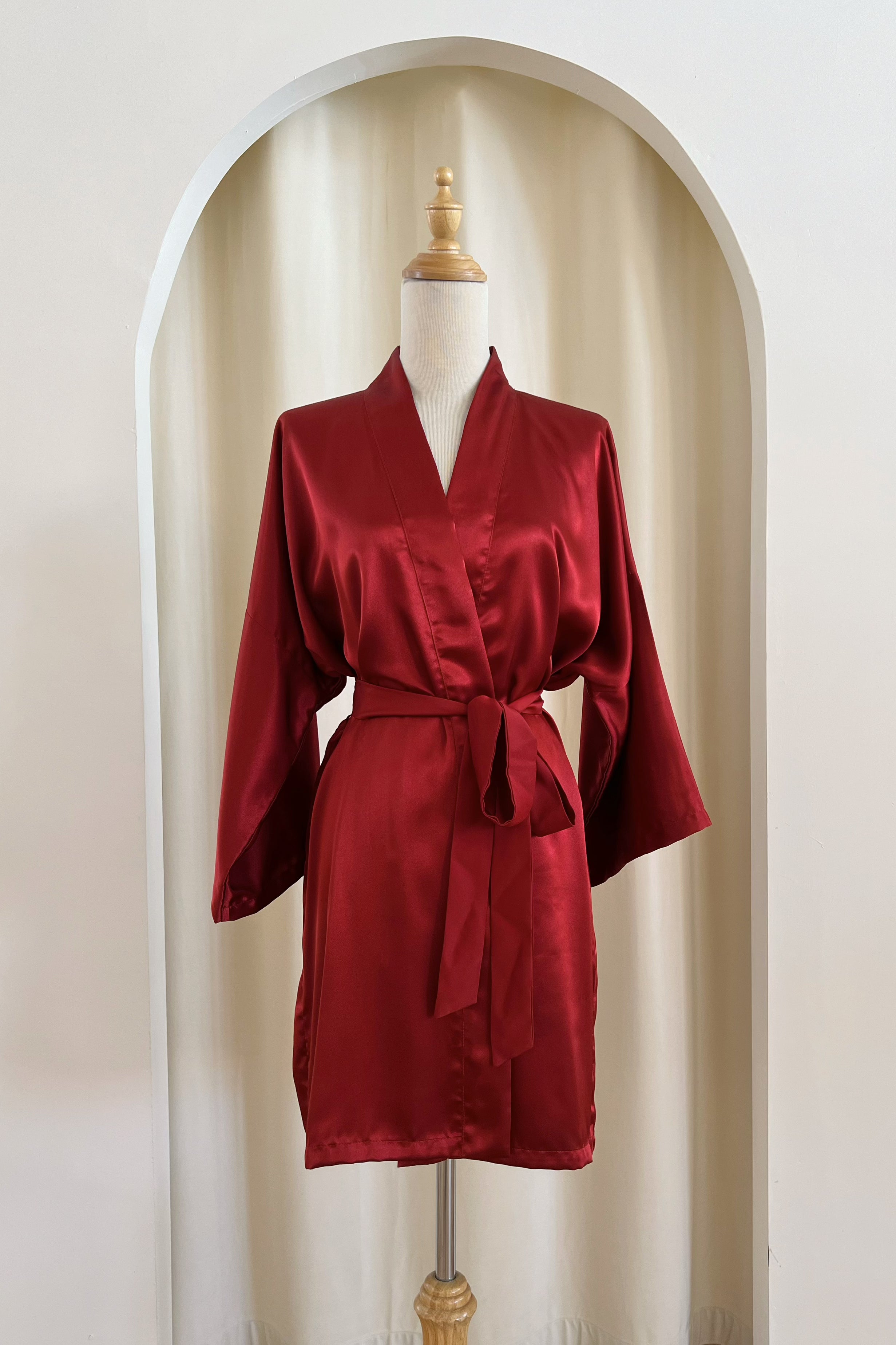 Luxury Classic Silk Robe for Women - Scarlet Red Elegant Kimono Style Bathrobe - Perfect for Spa, Bridal Shower, and Relaxing at Home