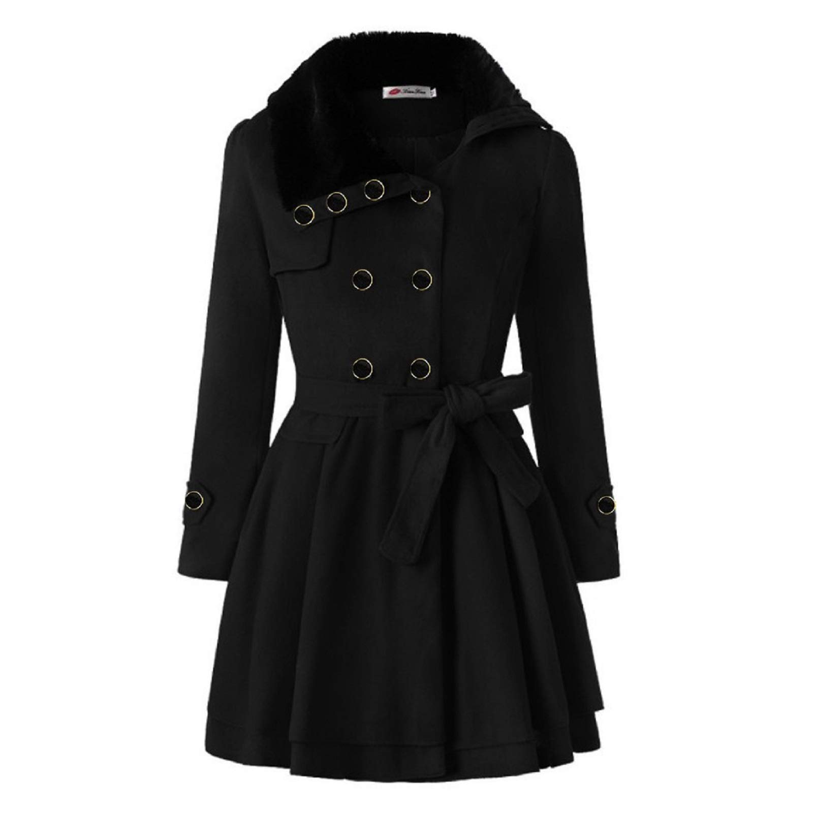 Stylish Women's Double Breasted Wool Pea Coat with Belt - Mid-Length Winter Trench Coat for Office, Dating & Fall Fashion Outerwear