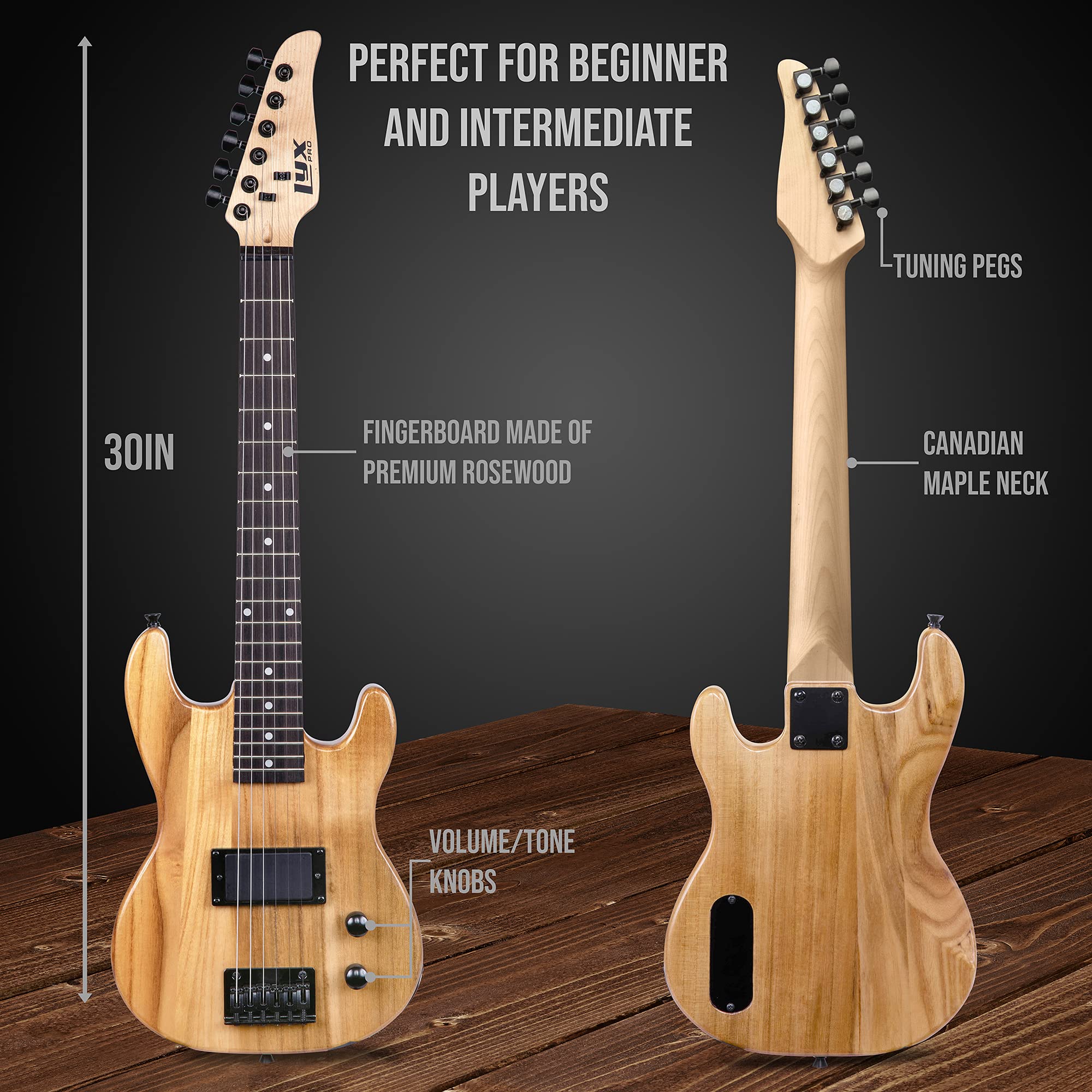 LyxPro 30 Inch 3/4 Size Electric Guitar Starter Kit for Beginners & Kids - Includes Amp, Digital Tuner, Picks, Strap, Cable & Gig Bag - Perfect for Learning, Practice & Home Performances (Natural)
