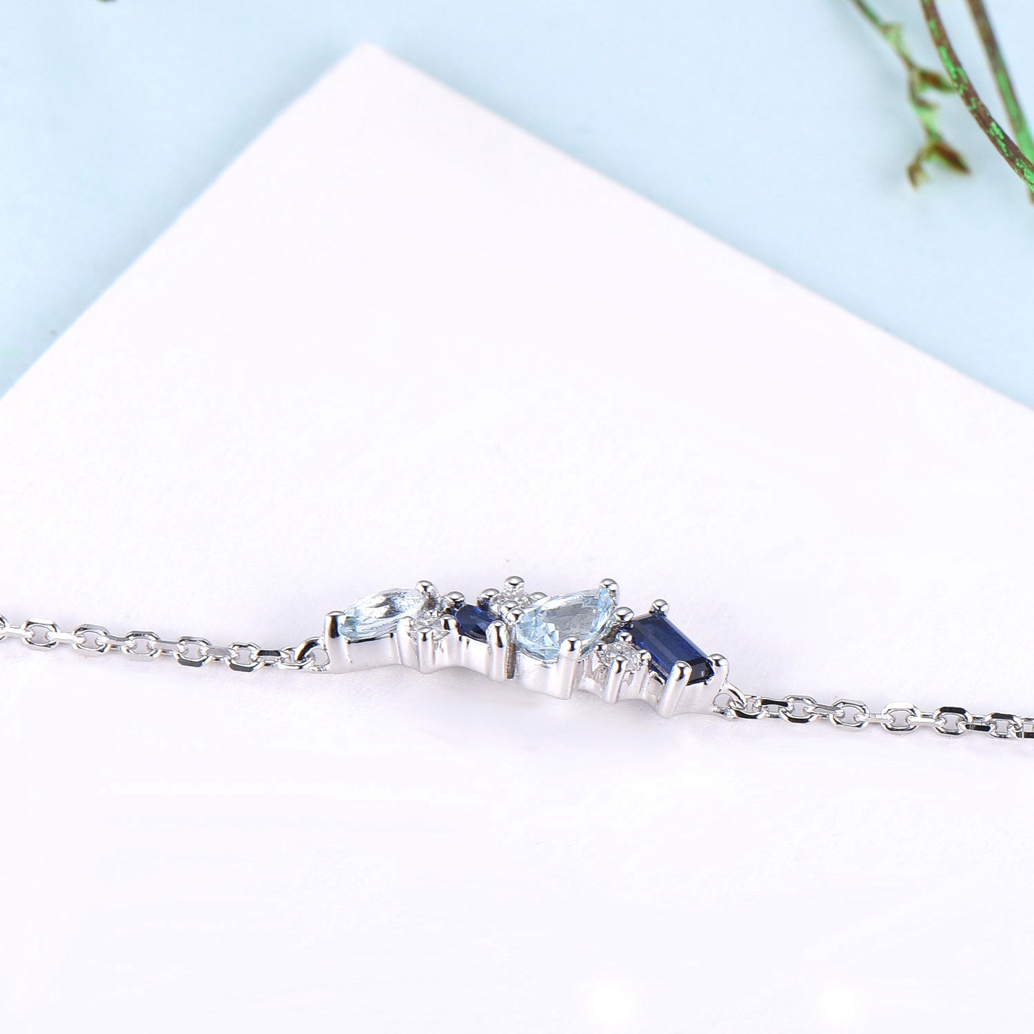 Elegant Pear Shaped Aquamarine Bracelet with Multi-Stone Baguette & Blue Sapphire - Silver & Gold Art Deco Jewelry for Women | Anniversary Gift, Wedding, Party & Special Occasion Accessory