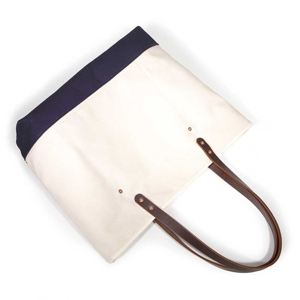 All Day Canvas Bucket Tote Bag - Natural & Navy Colors - Perfect for Beach, Shopping, and Everyday Use