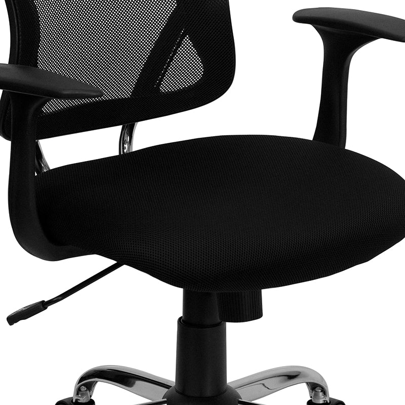 FLASH Alfred Mid Back Black Mesh Swivel Task Office Chair with Chrome Base and Arms - Ergonomic Desk Chair for Home Office, Computer Work & Gaming