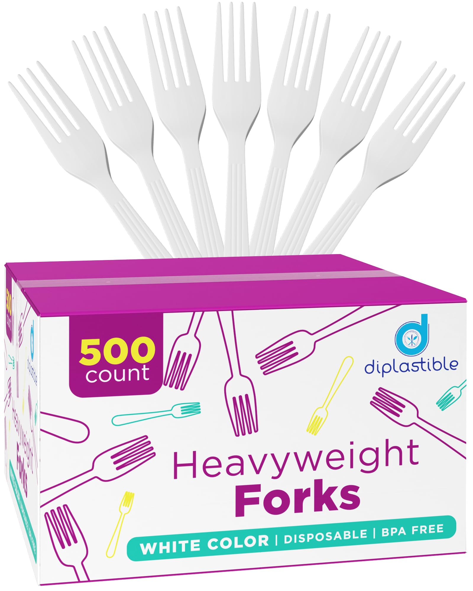 500 Count Heavyweight Disposable White Plastic Forks - Bulk Party Pack, Durable Salad Forks for Weddings, BBQs, Picnics, Catering & Home Use | BPA-Free Plastic Cutlery for Events, Travel & Everyday Dining