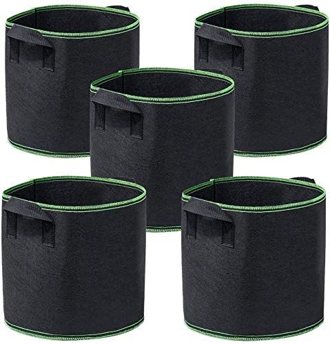 5 Pack Heavy Duty 300G Thickened Nonwoven Fabric Grow Bags with Handles - 10 Gallon Plant Pots for Vegetables, Flowers & Herbs - Ideal for Indoor Gardening, Balcony Planting & Outdoor Use (Black/Green)
