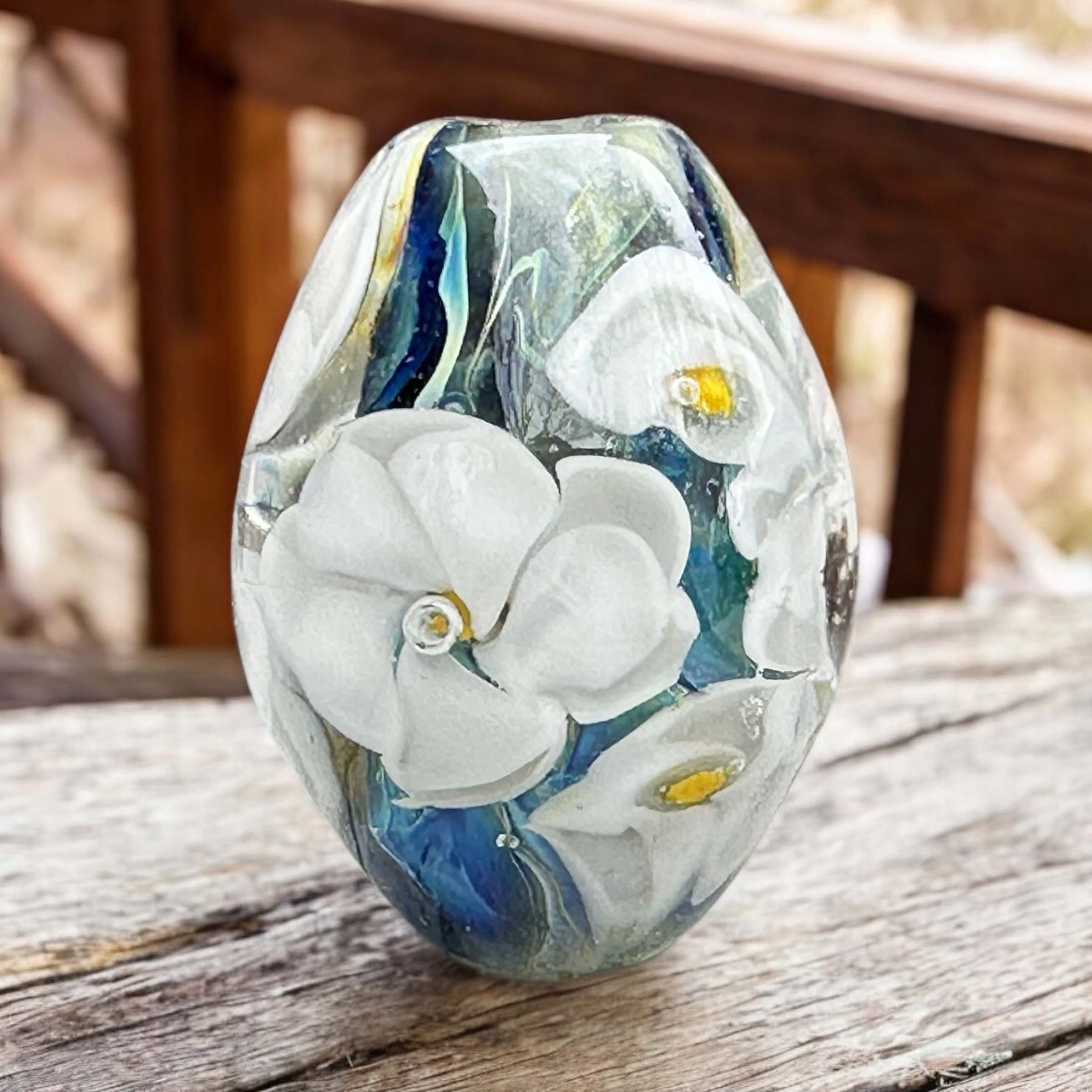 Handmade White Floral Lampwork Glass Focal Bead - SRA Certified Artisan Jewelry Component for Necklaces, Bracelets & DIY Crafting
